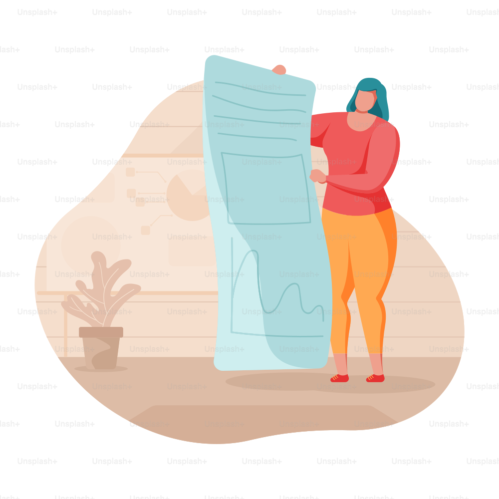 Woman holding a large document with charts and graphs.