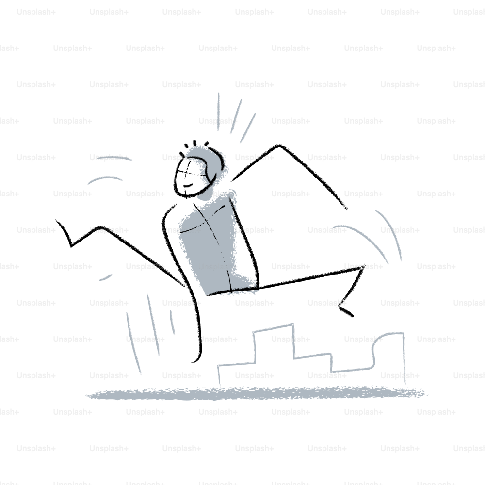 Man falling down stairs with surprised expression