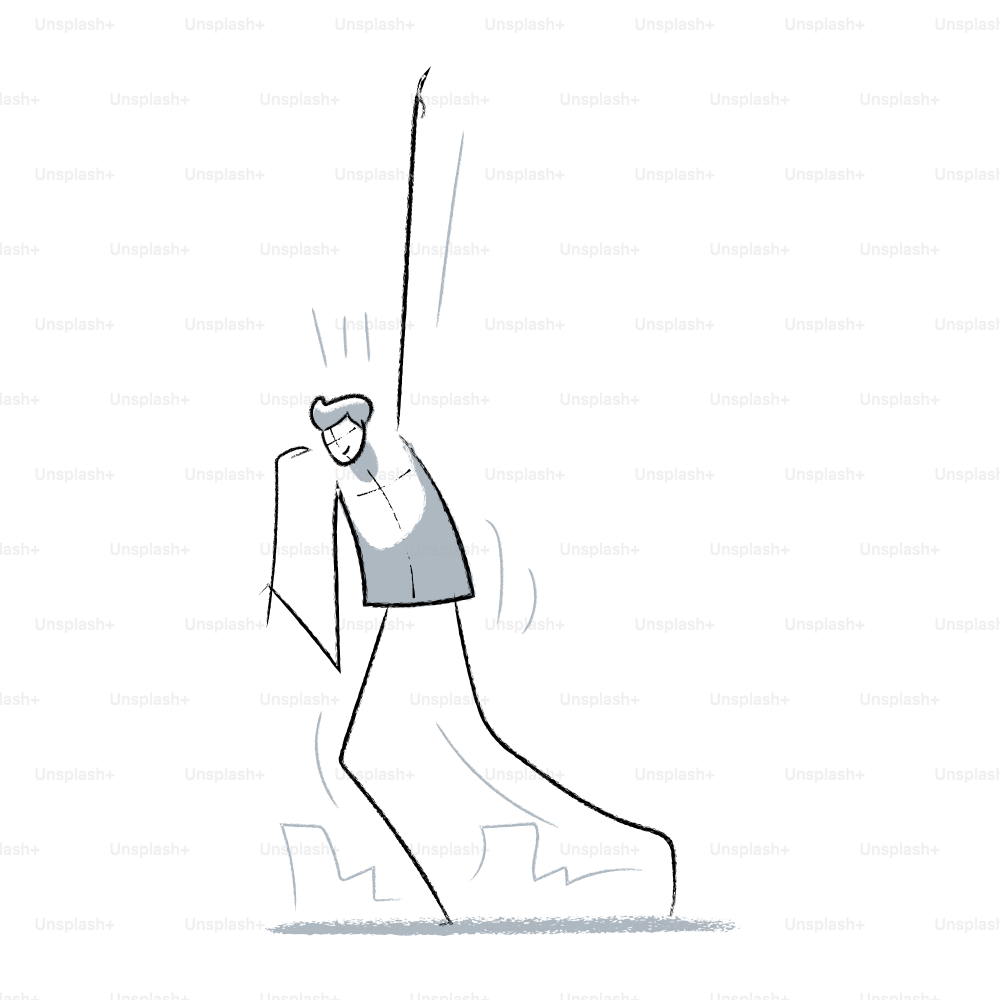 Man falling down stairs with buildings below