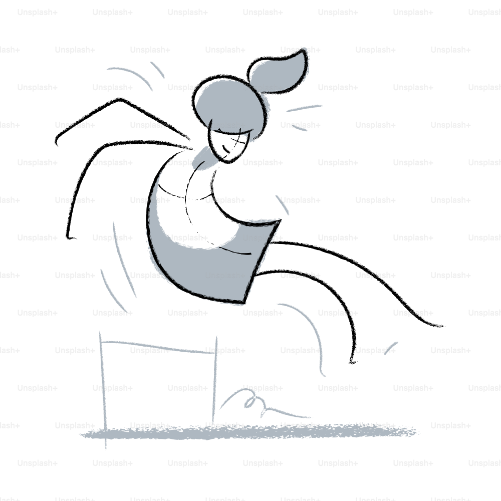 A stylized drawing of a person jumping over a hurdle.