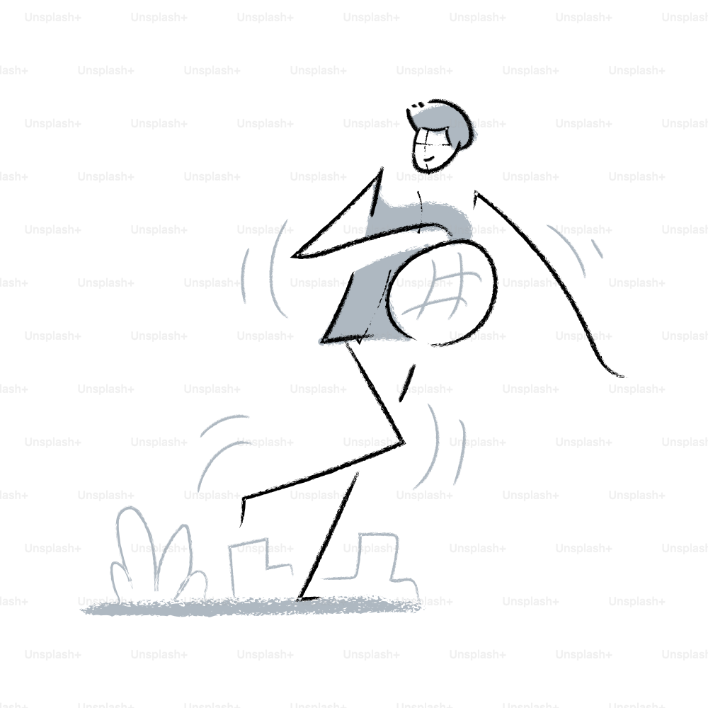 Un omini stilizzati che calcia un pallone da calcio sull'erba.