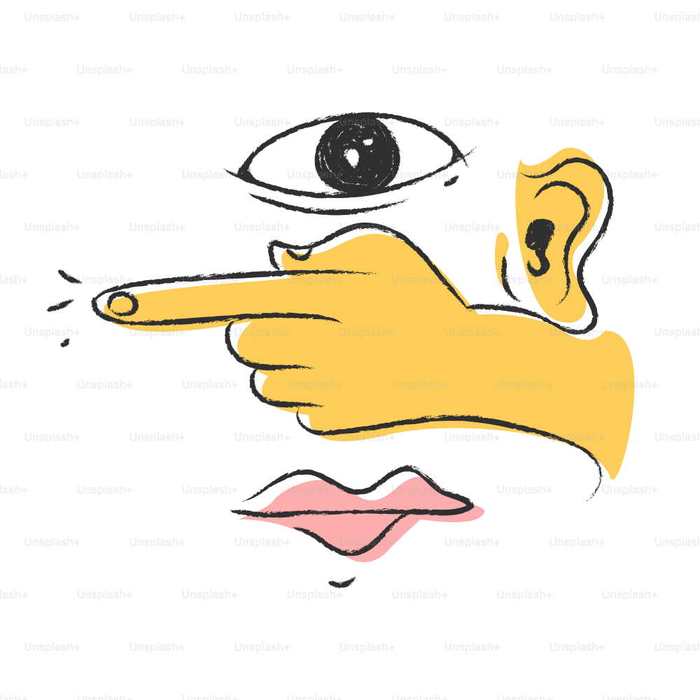 A stylized drawing of a face with a finger pointing.
