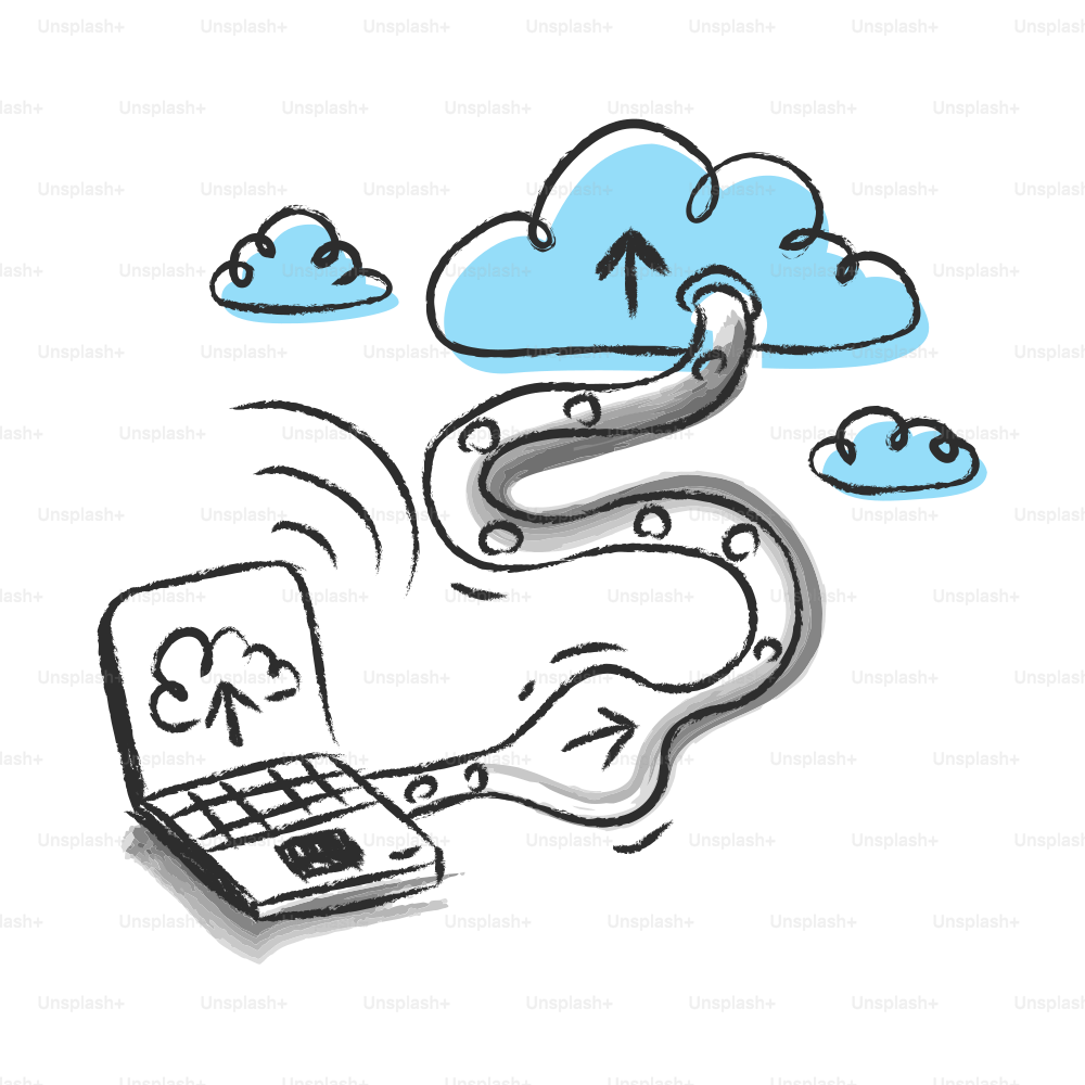 Laptop lädt Daten in die Cloud hoch