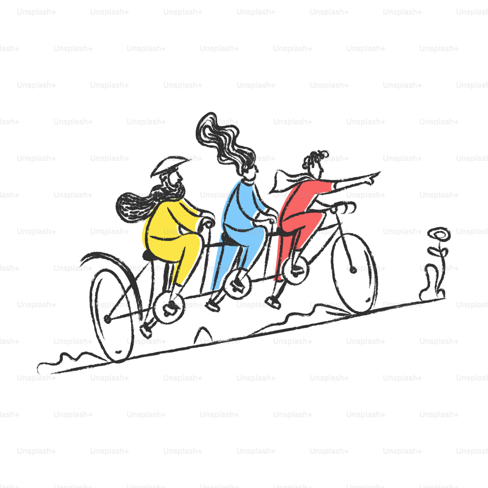 Trois personnes montant une côte en tandem