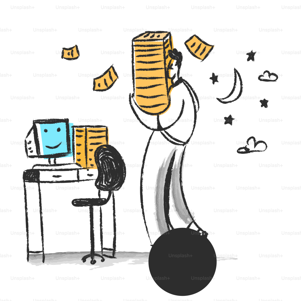 Man carrying stack of papers by desk at night