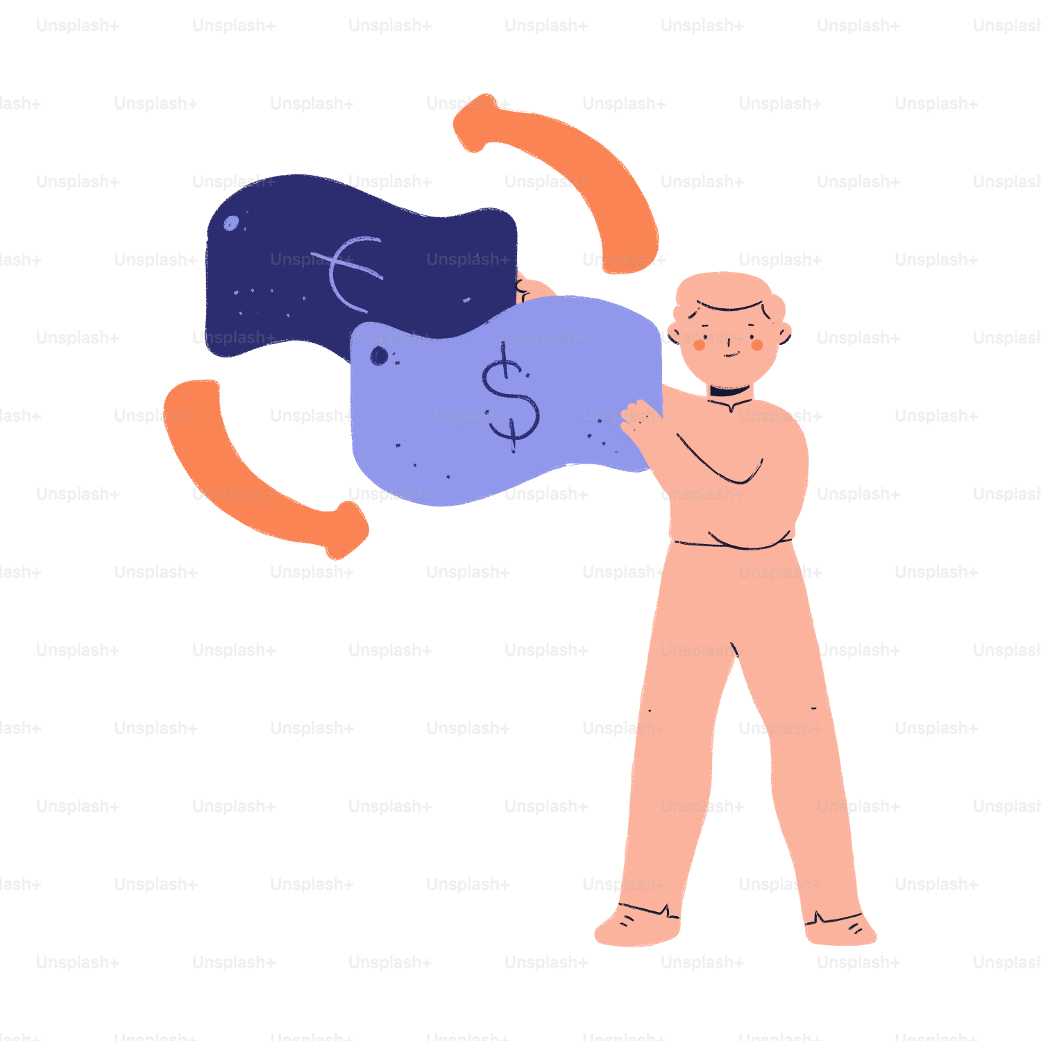 Ein Mann tauscht Euro- und Dollarsymbole aus.