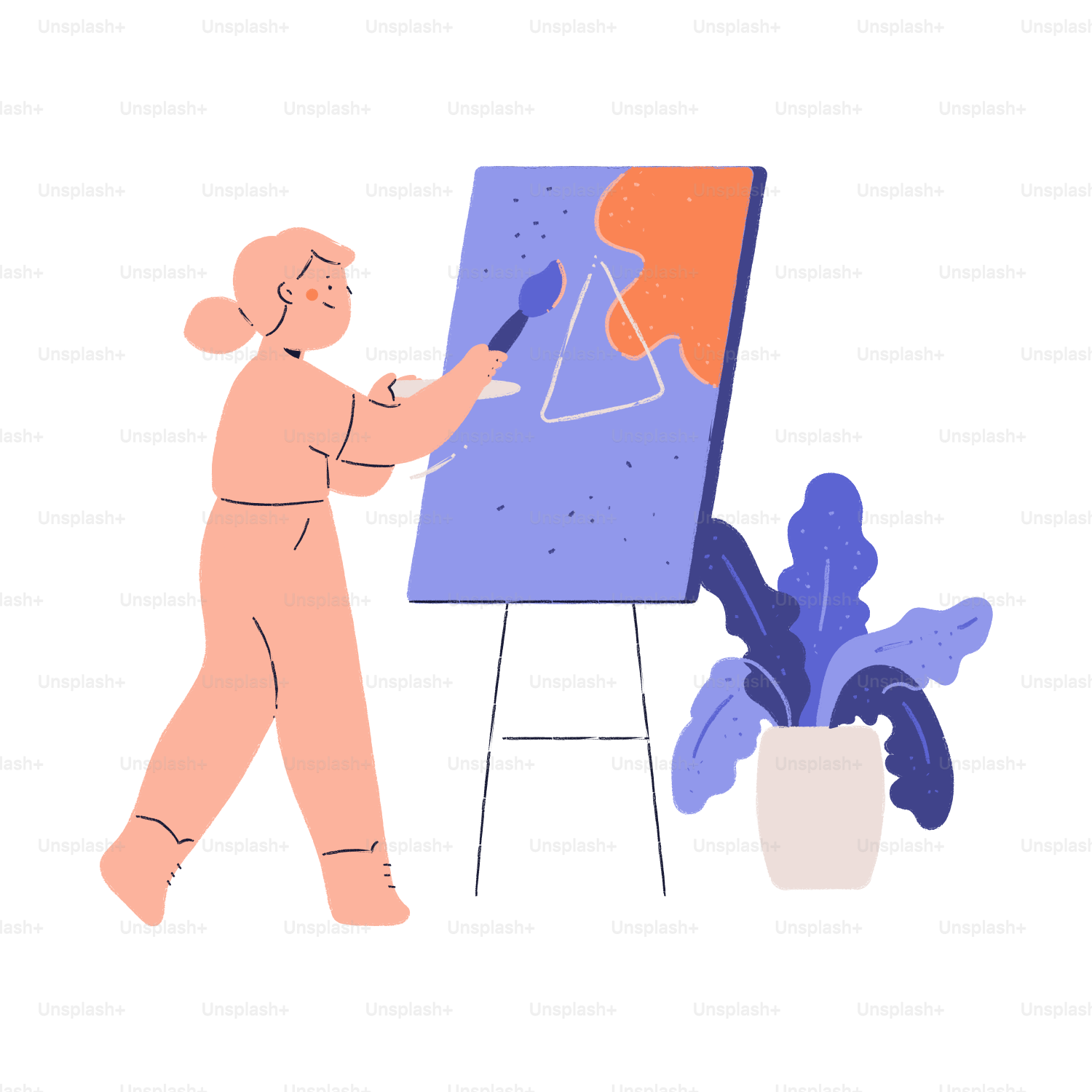 A person painting on a canvas on an easel.