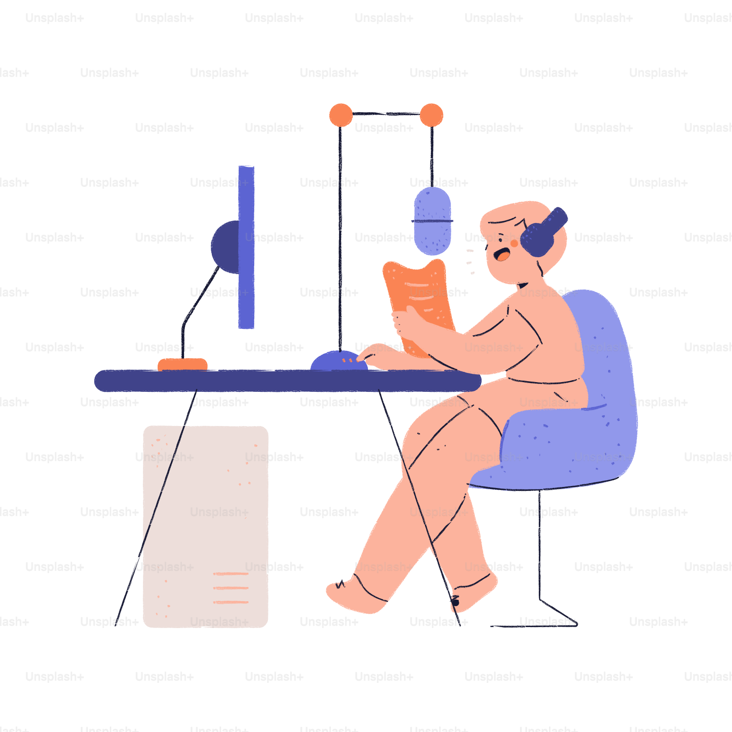 Person wearing headphones reads aloud at a desk.