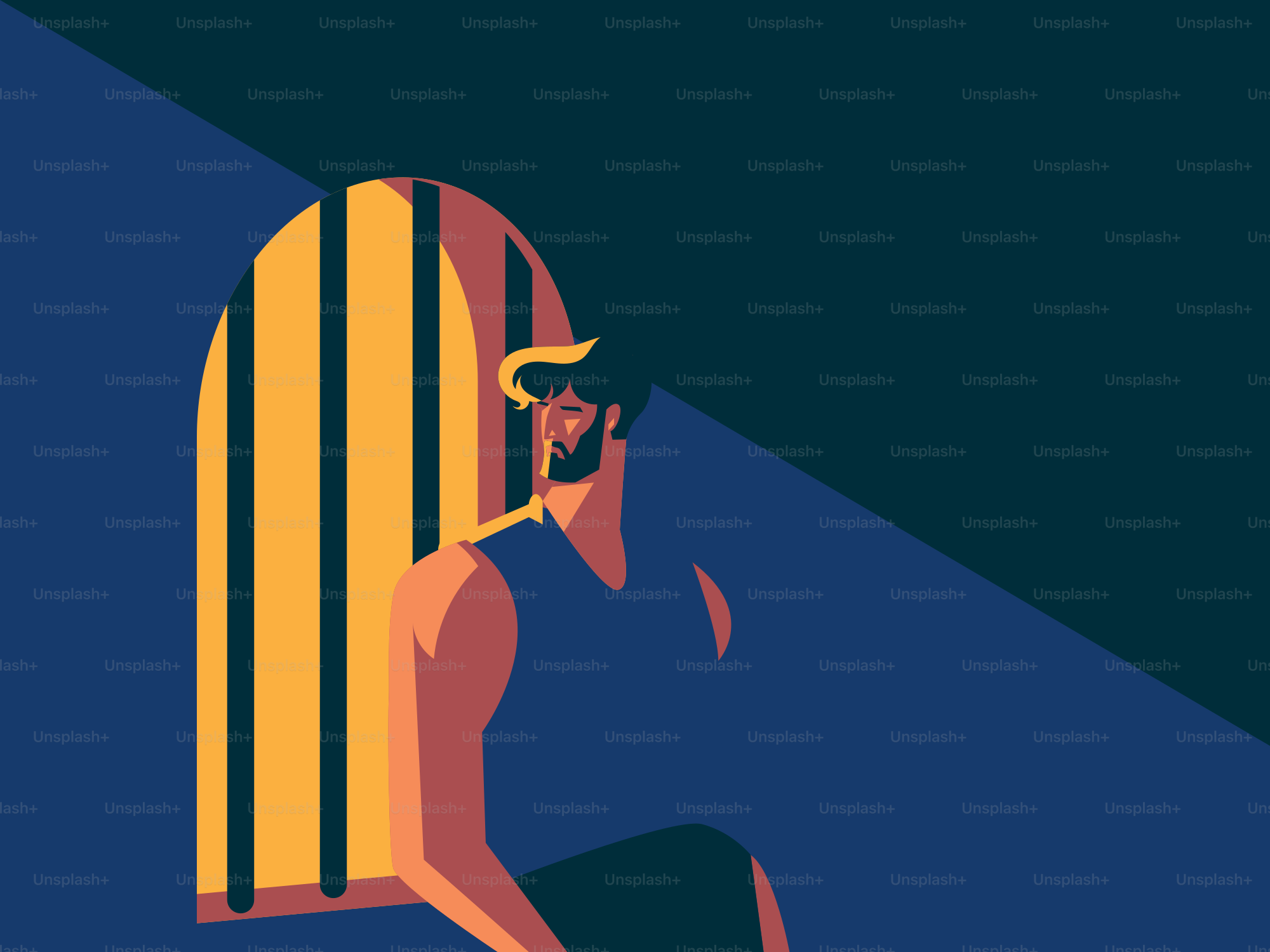 Man looking out of a barred window