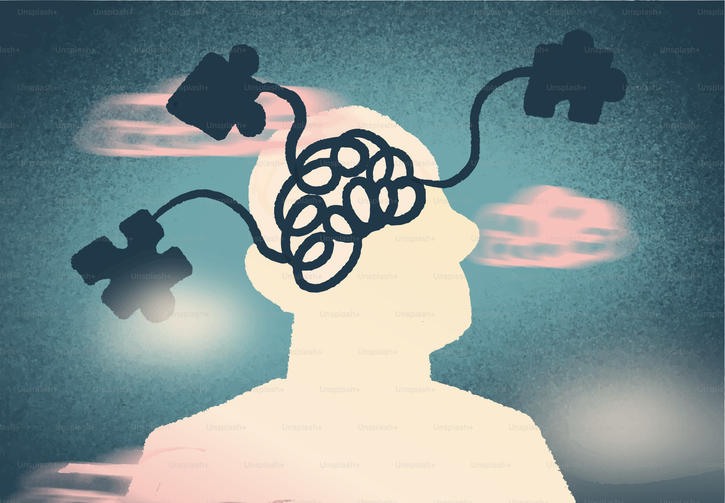 Abstract depiction of a person with swirling thoughts vector ...