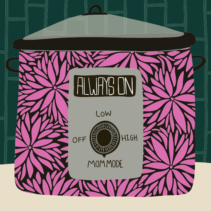 Crock pot with floral pattern and "mom mode" setting