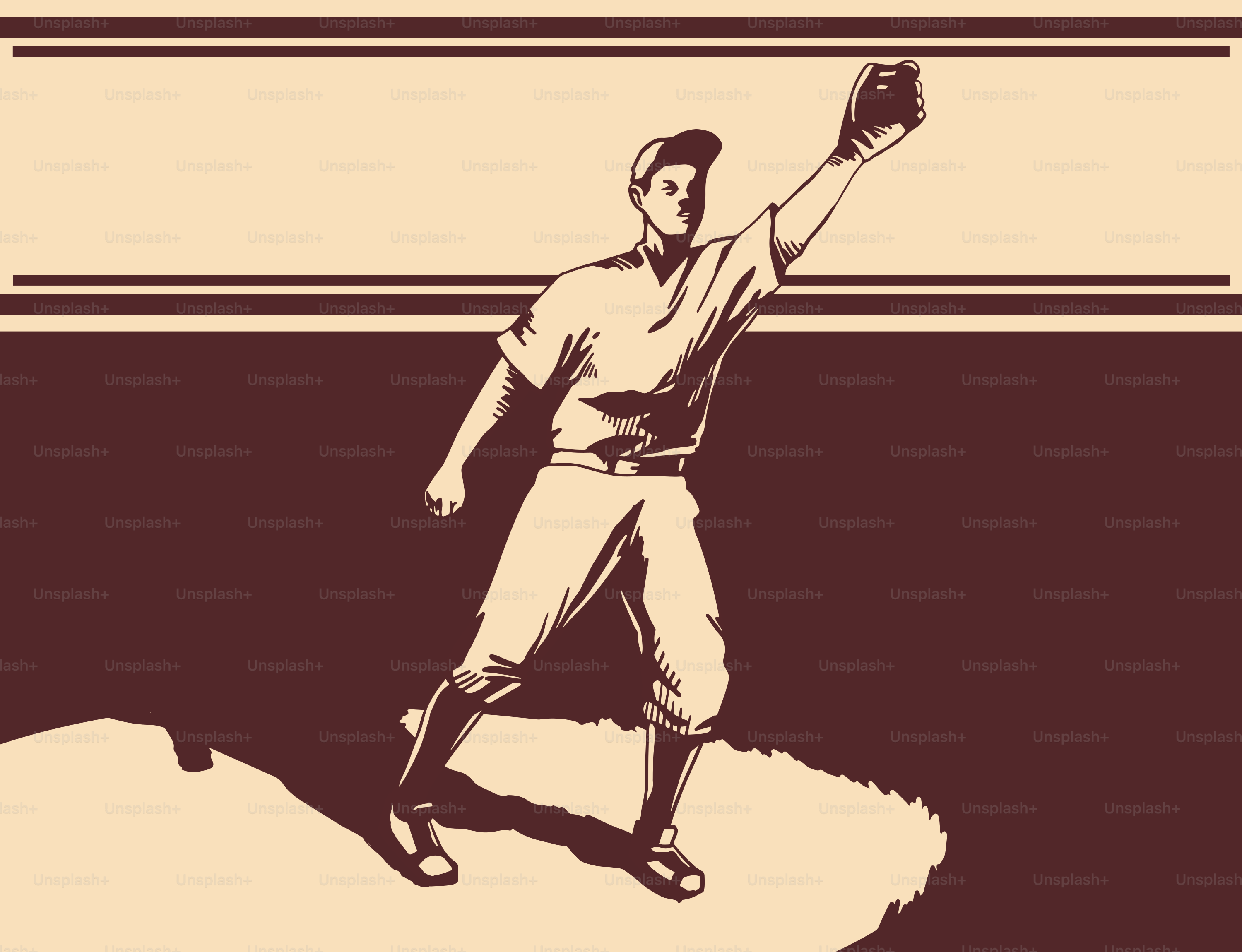 Un joueur de baseball attrapant une balle dans un style vintage.