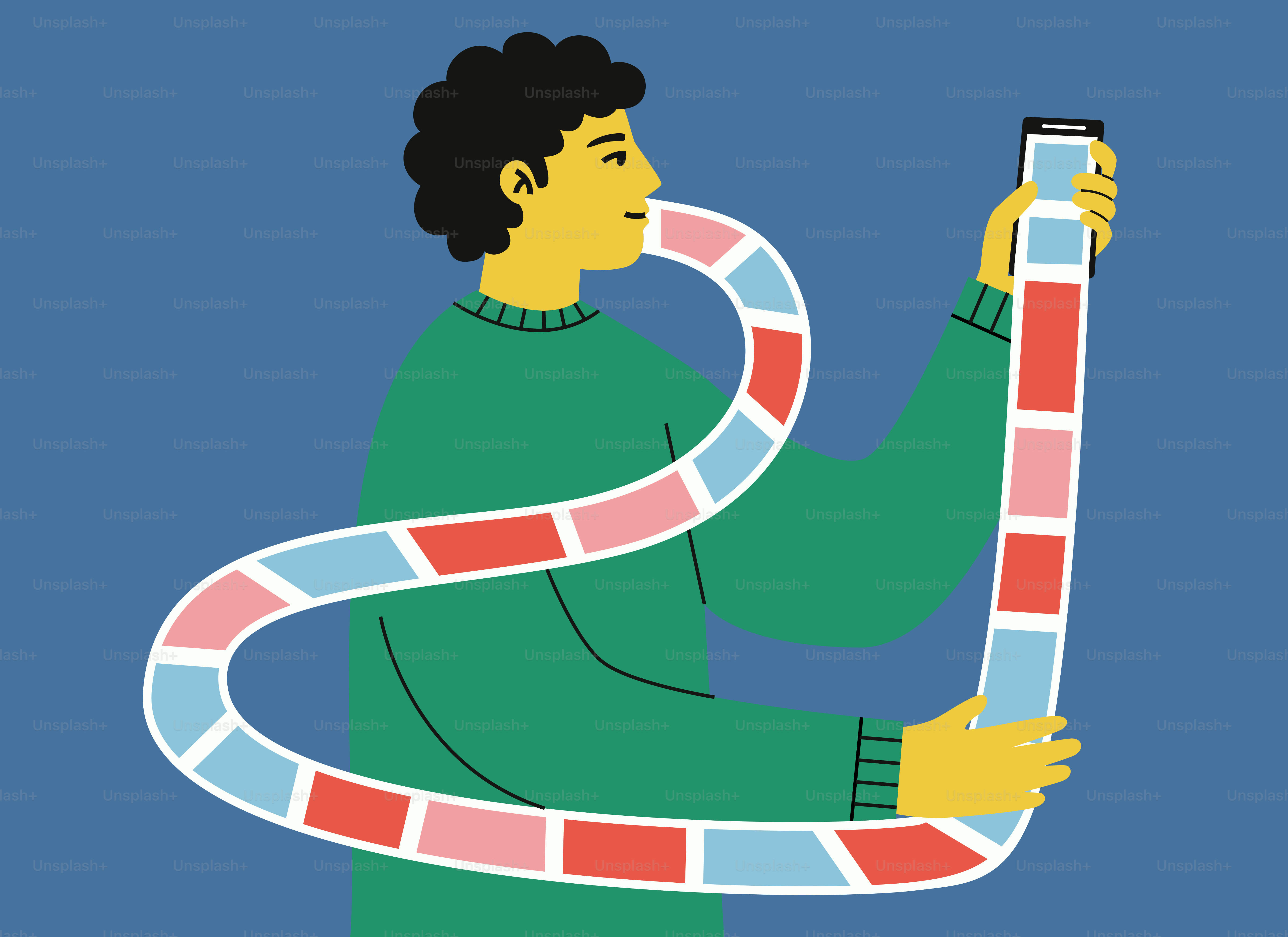 Man with phone and colorful abstract data stream