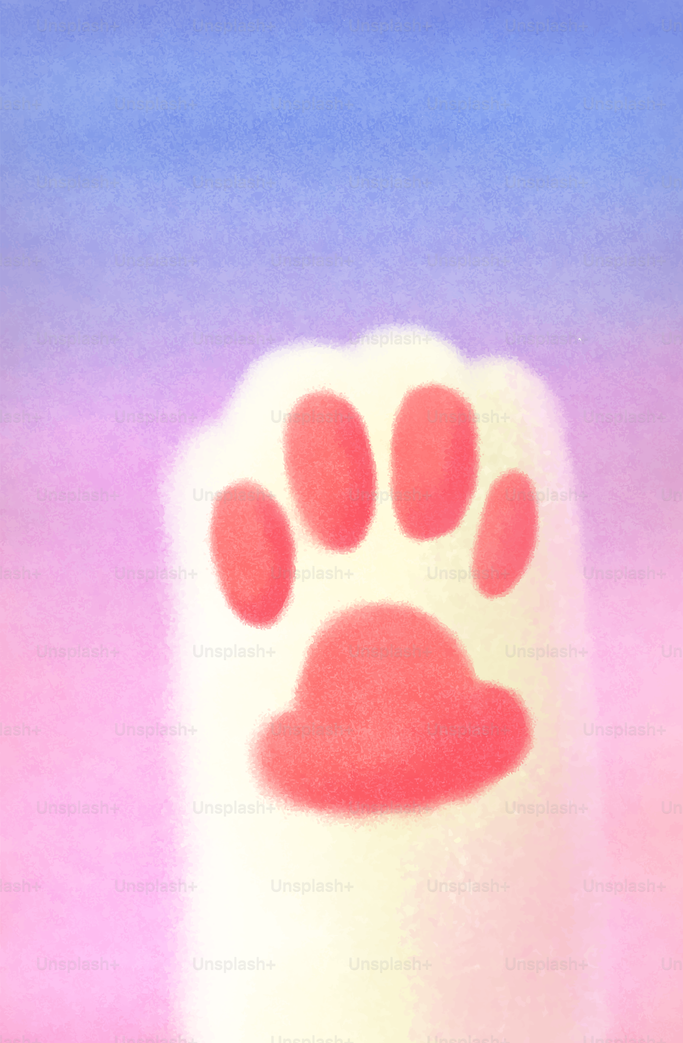 A fluffy white cat paw with pink pads.