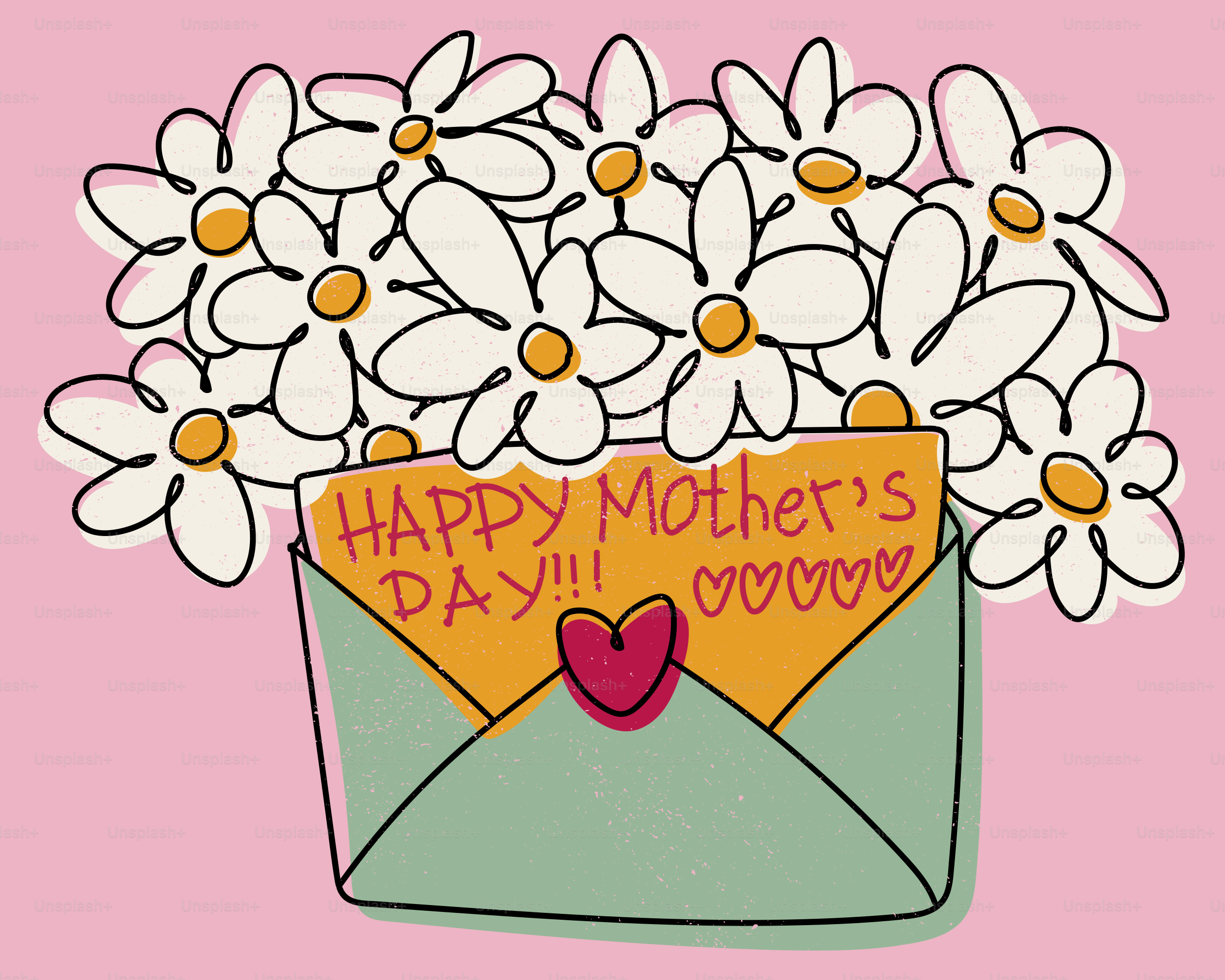 Margherite in una busta con un messaggio di buona festa della mamma