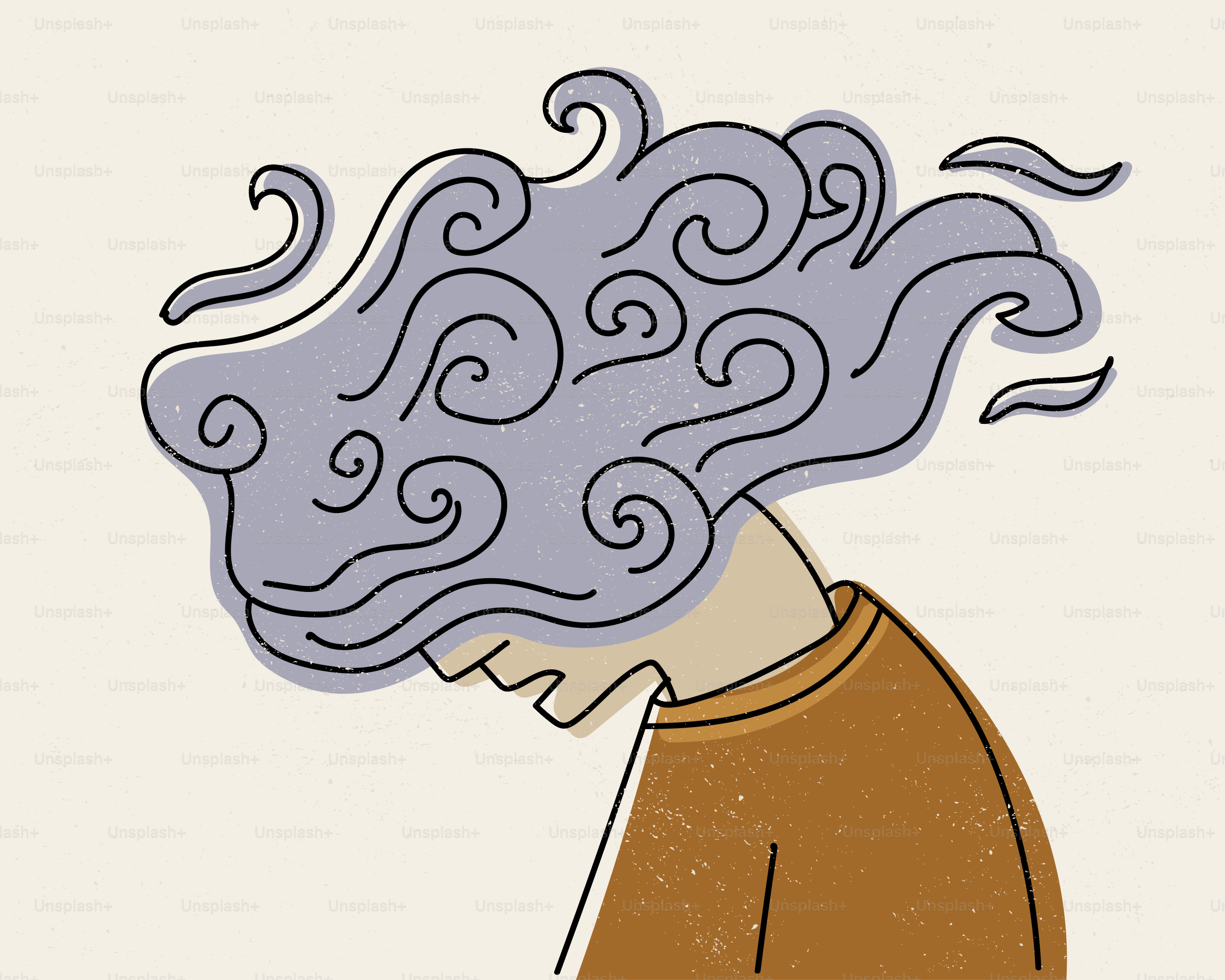 Persona con capelli grigi che vorticosi e camicia marrone