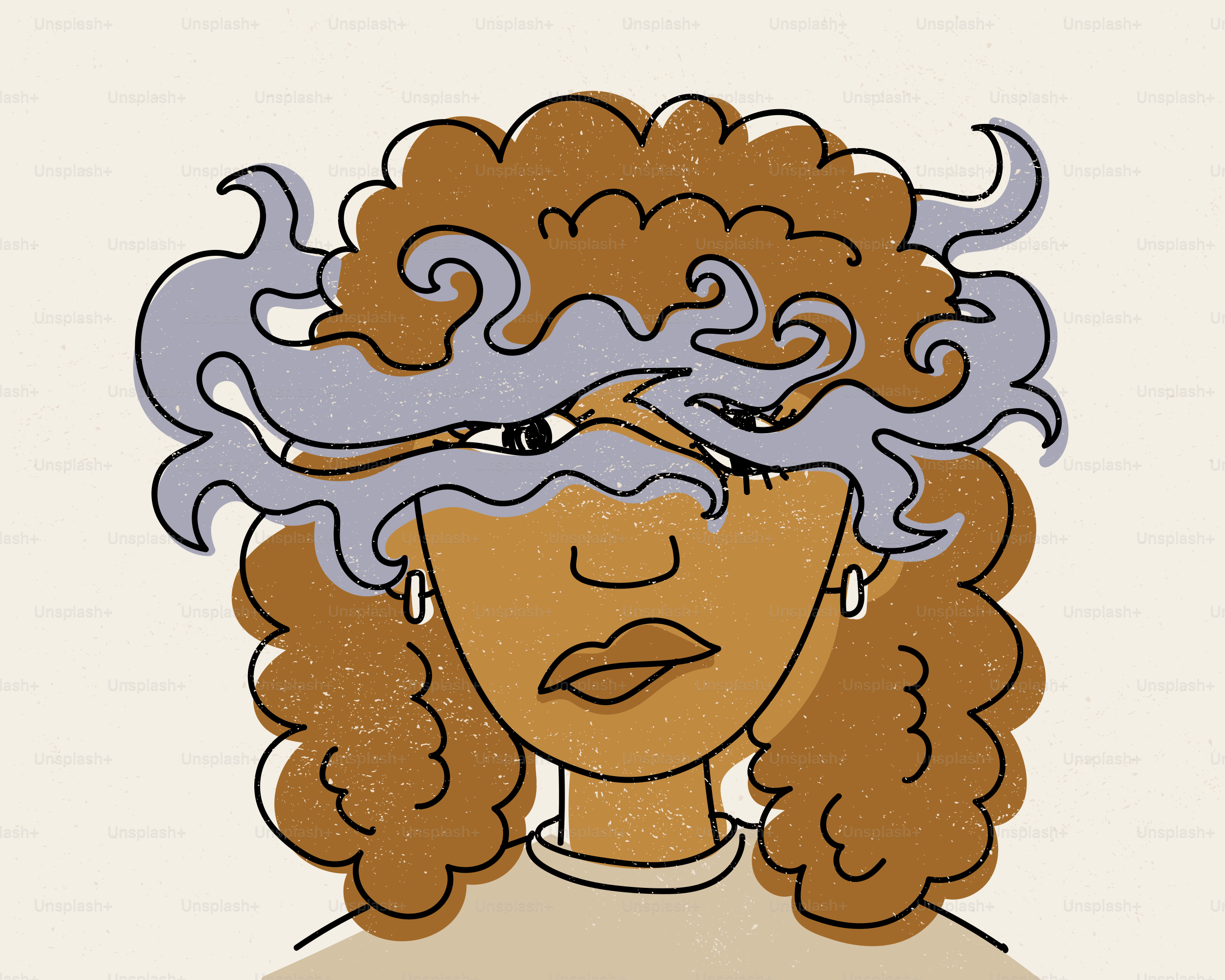 Donna con capelli ricci nascosti dal fumo