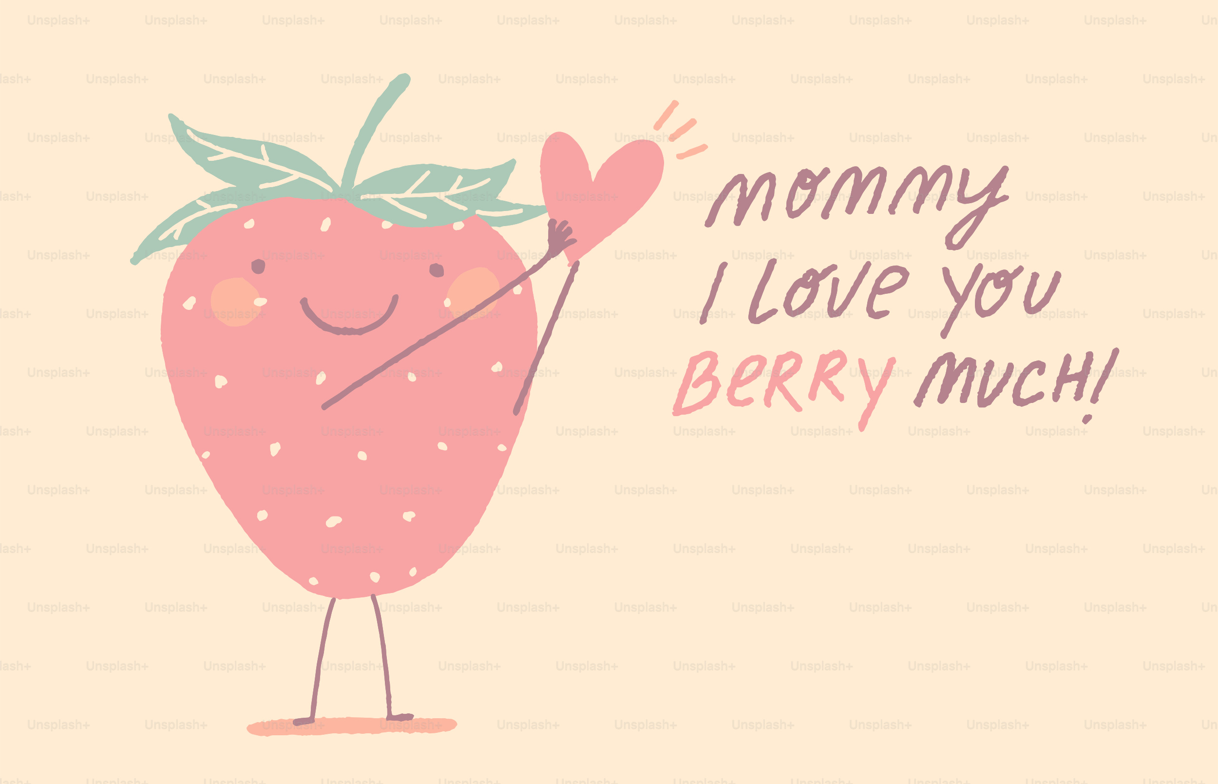 Una fresa de dibujos animados con un corazón y texto.