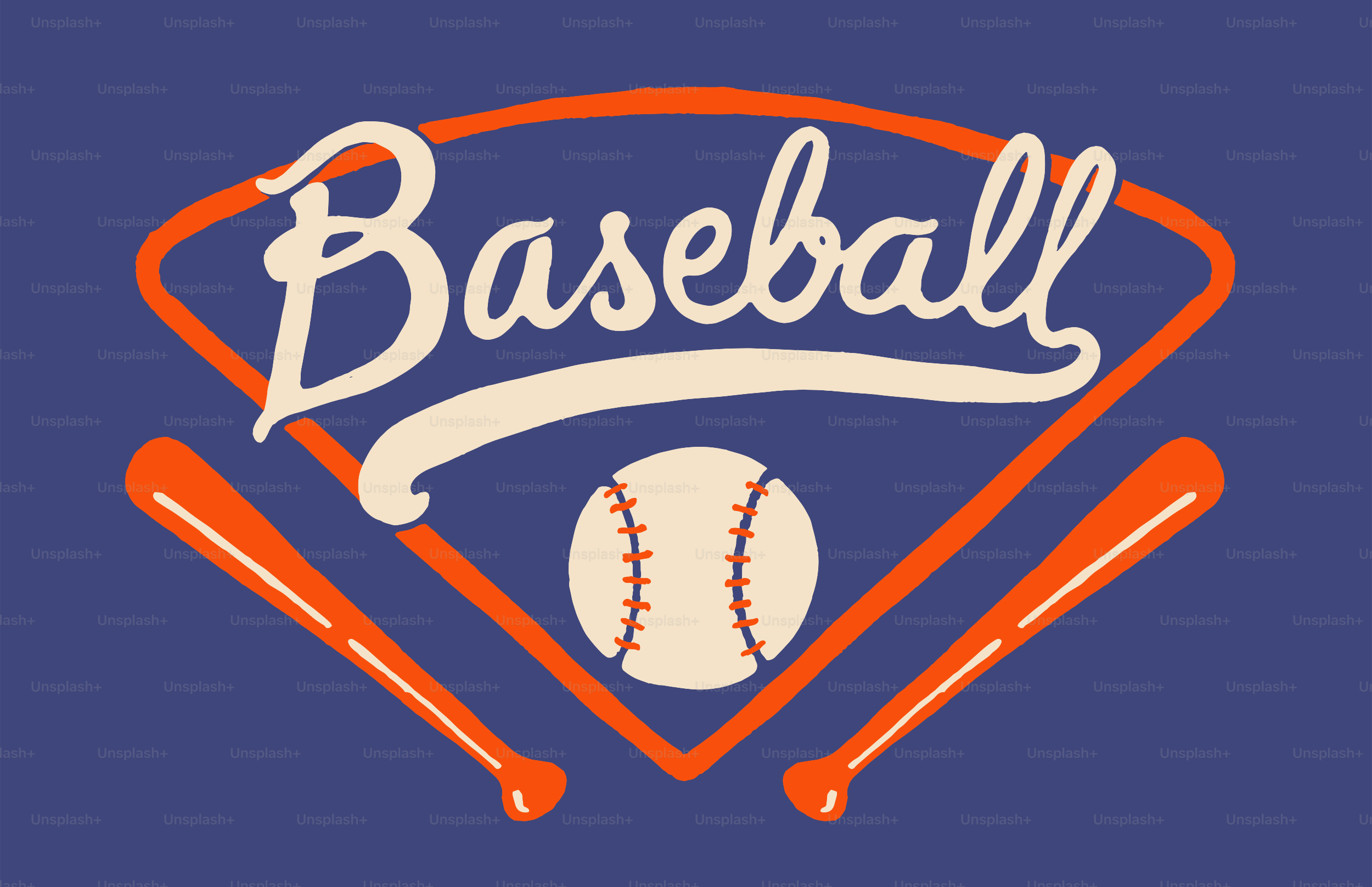 Logotipo de béisbol con bates y pelota sobre fondo azul
