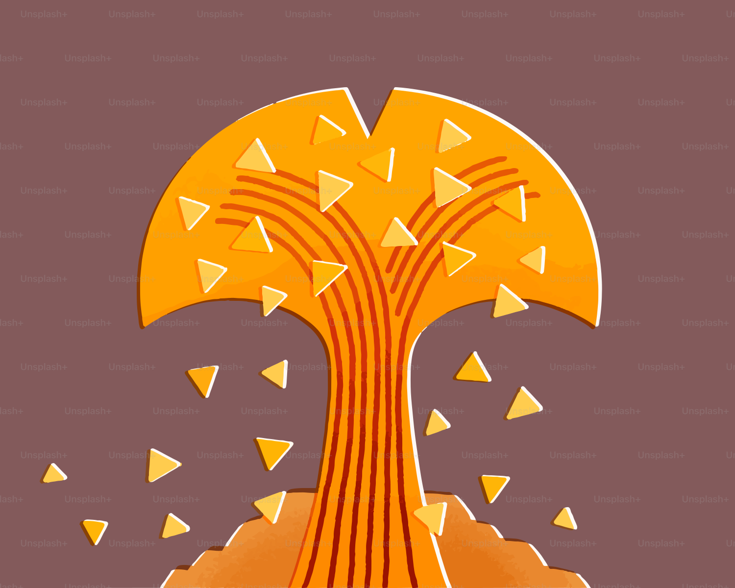 Albero arancione stilizzato con foglie triangolari cadenti