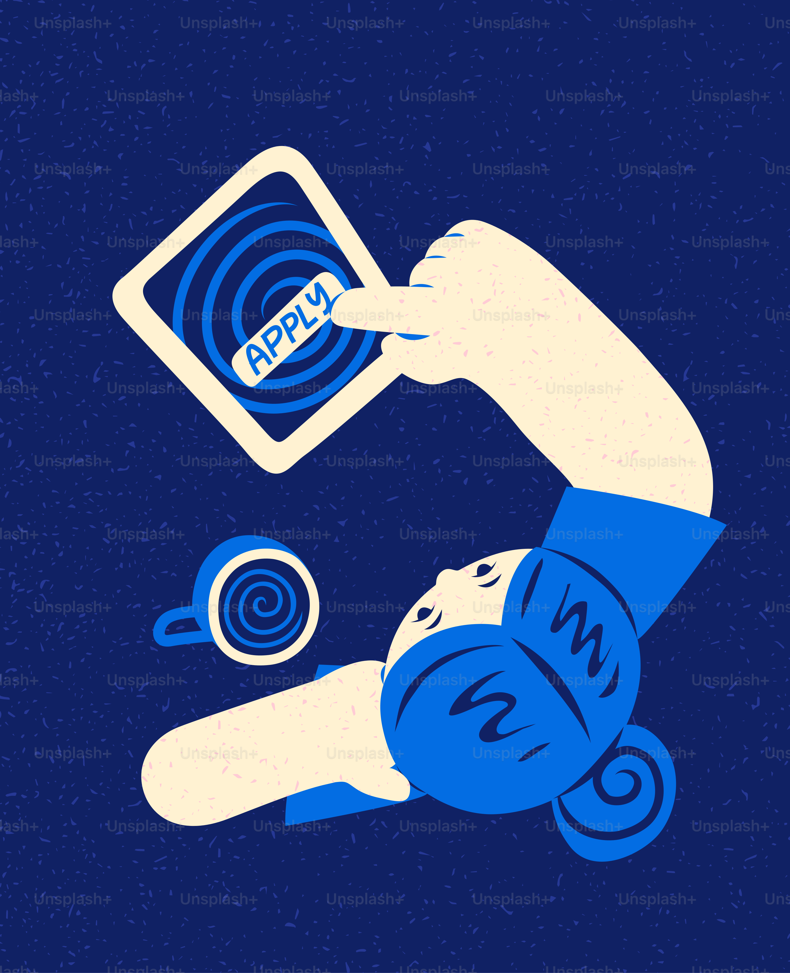 Woman applying for job on tablet with tablet and coffee.