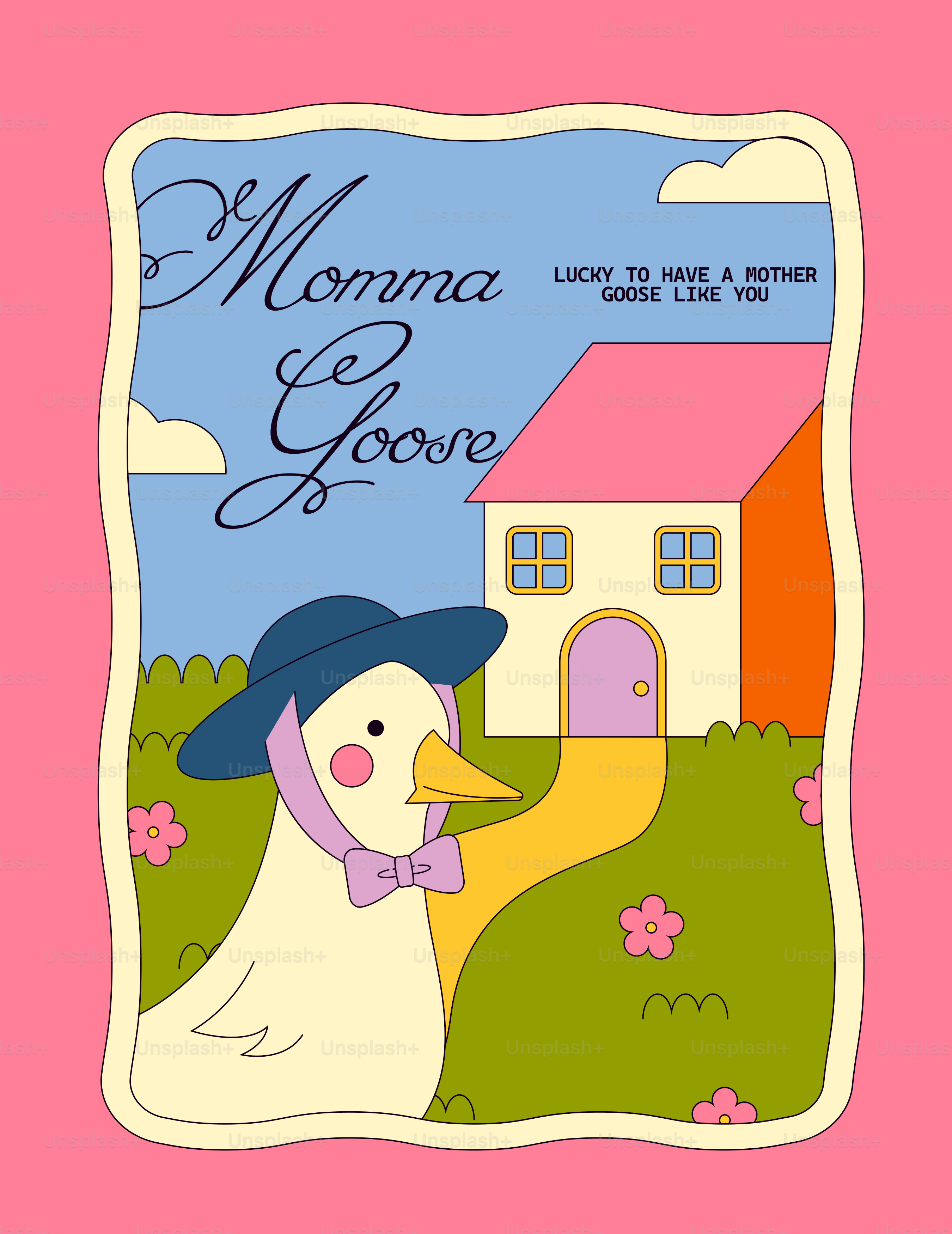 Mama-Gans mit Haus und Blumen