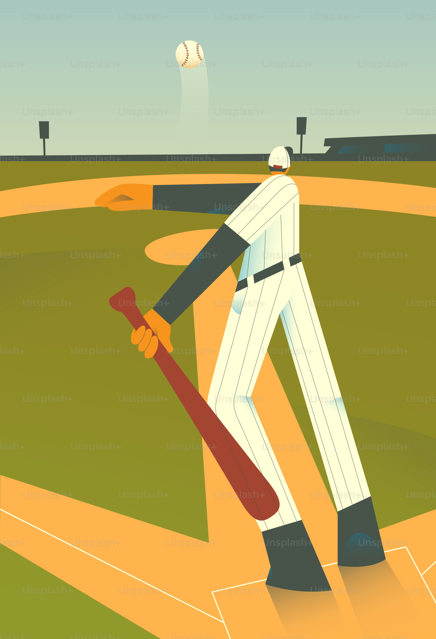 野球選手がバットを振ってボールを打つ場面。