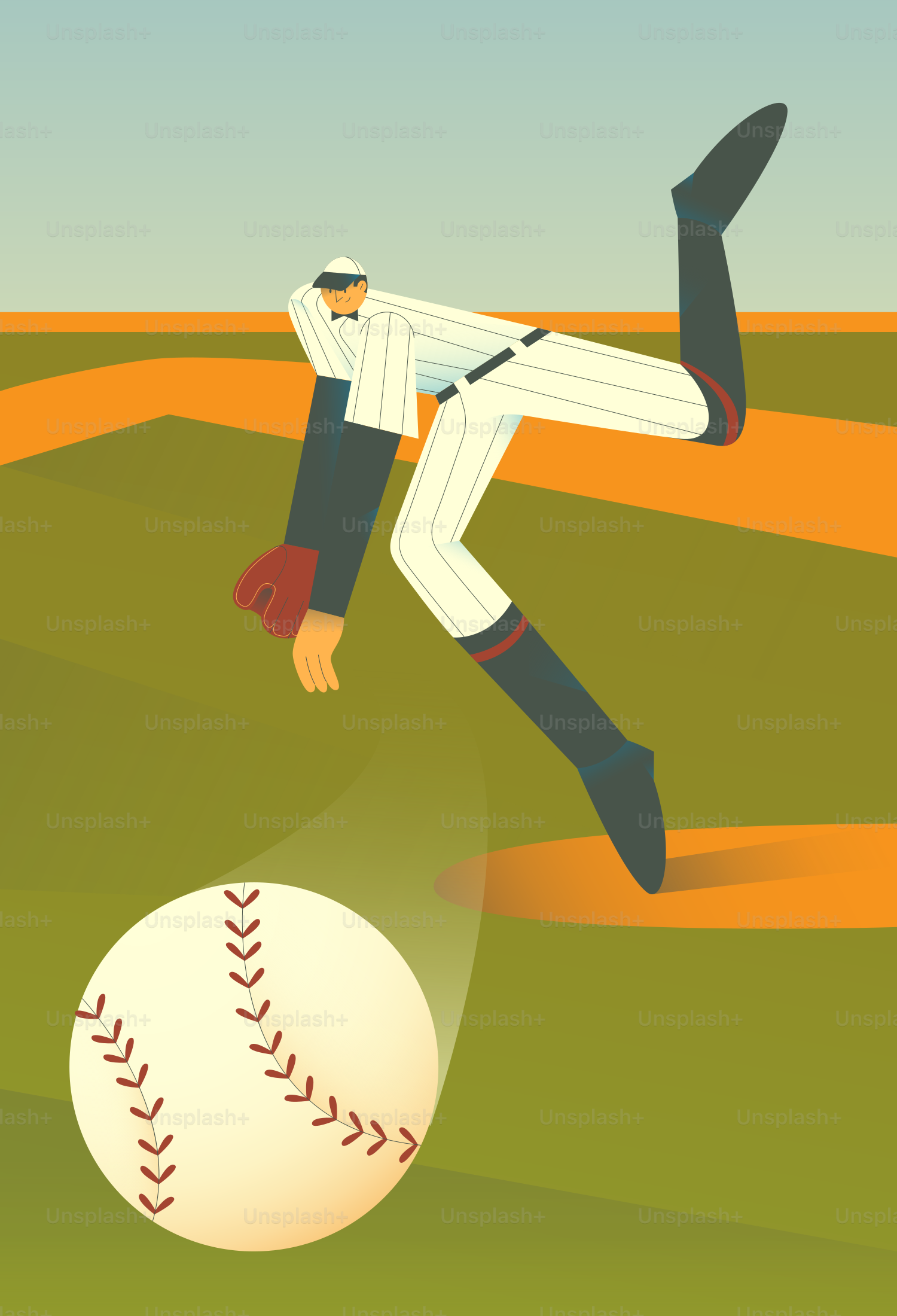 野球のピッチャーがフィールドにボールを投げます。