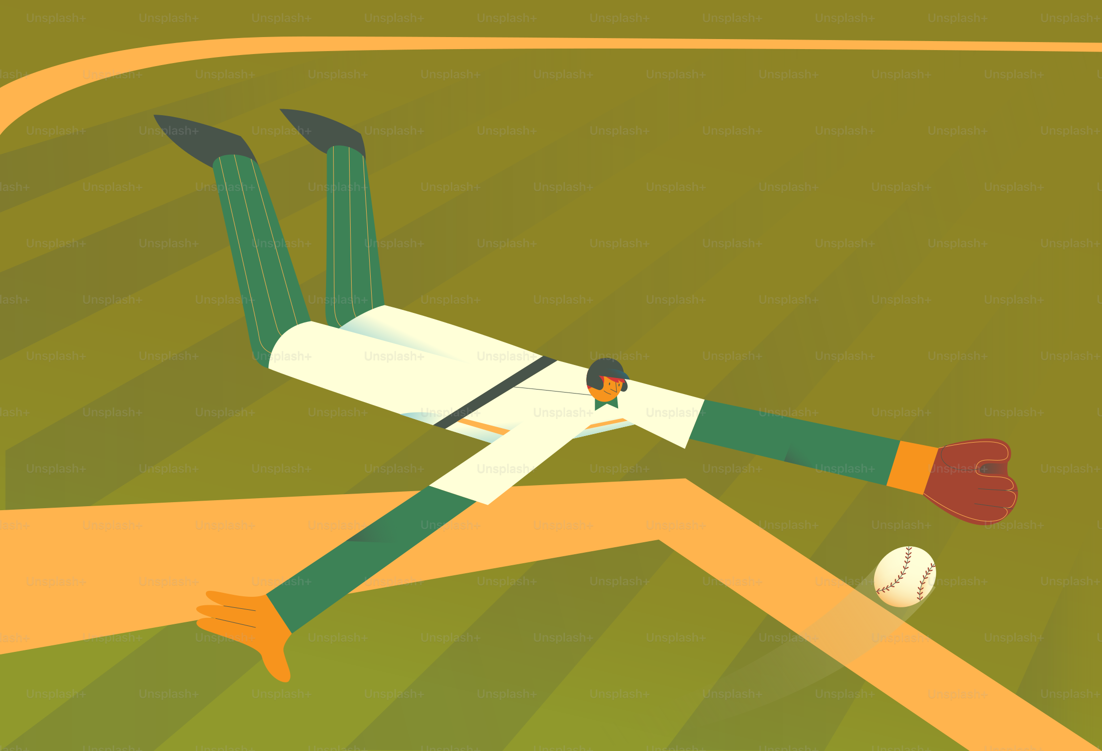 野球選手がボールをキャッチするために飛び込む