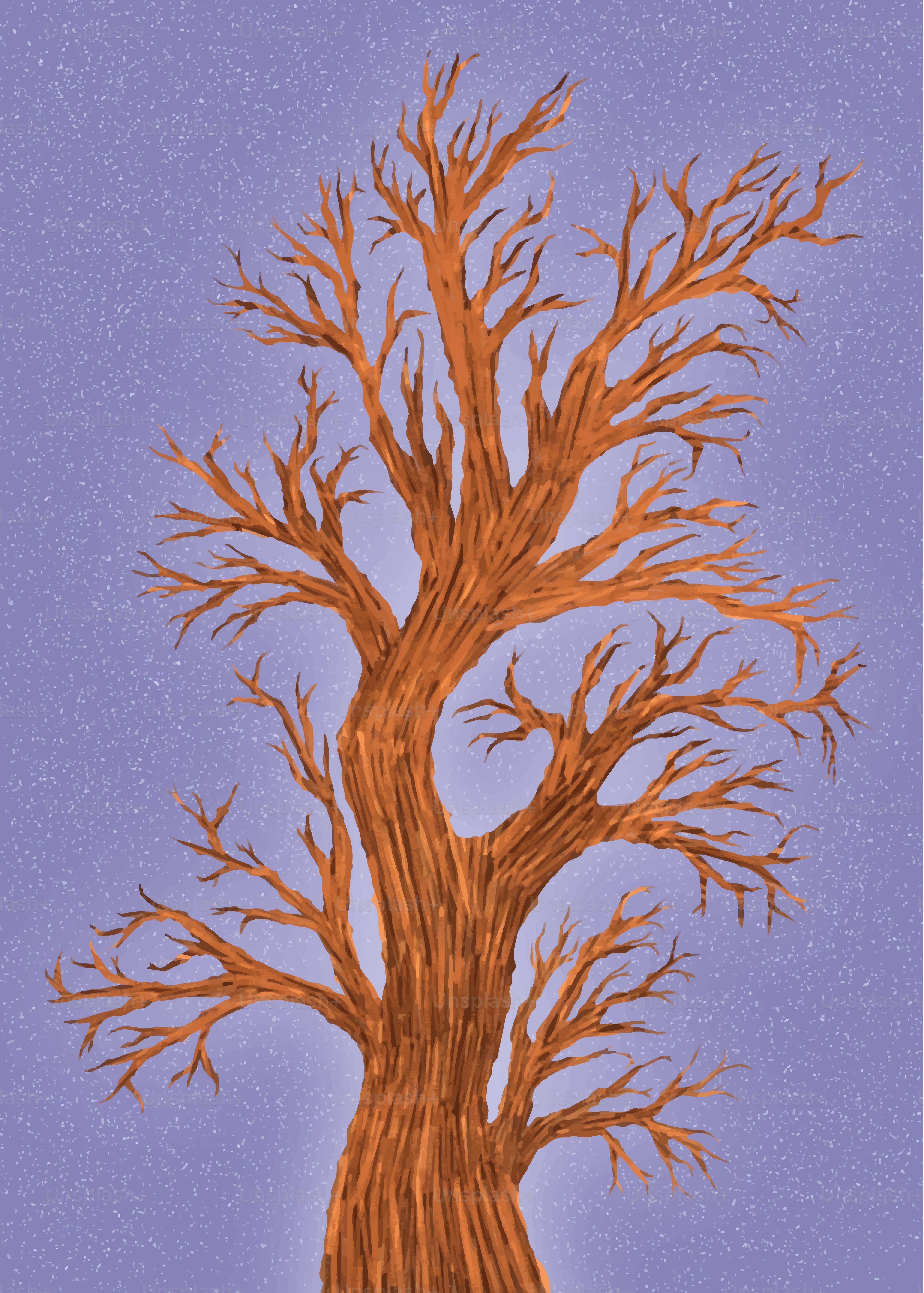Ein kahler, knorriger Baum vor einem sternenklaren Himmel