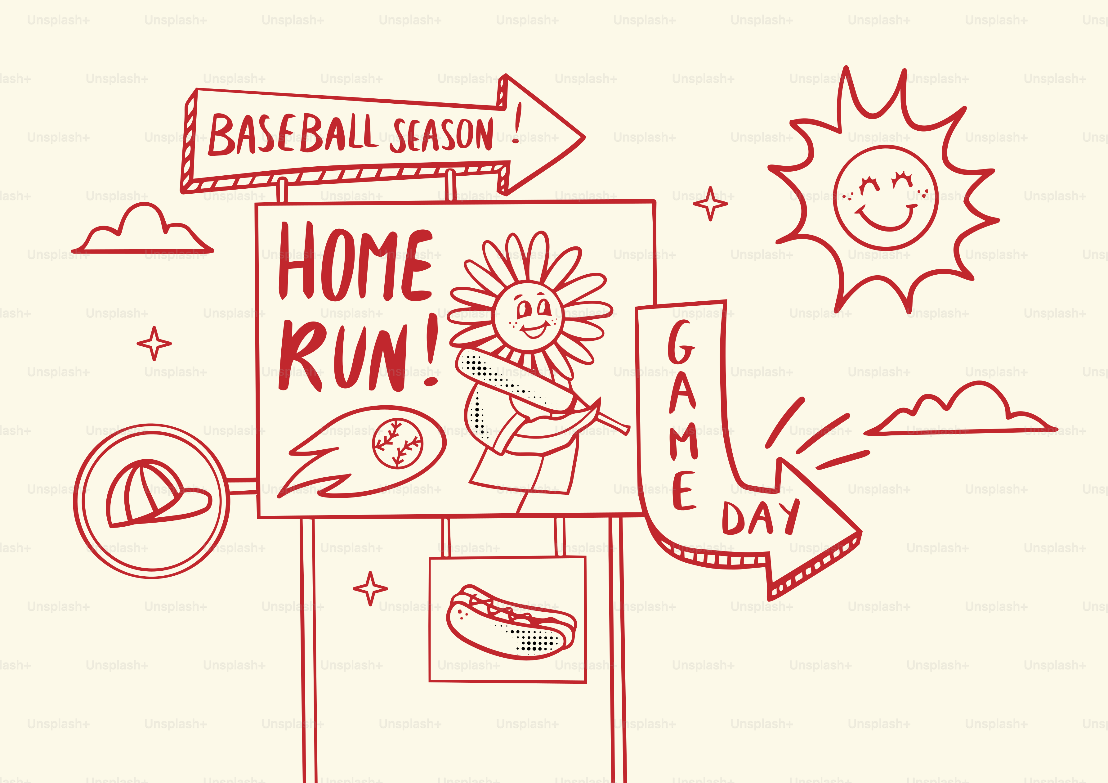 Garabato del día del partido de béisbol con jonrón