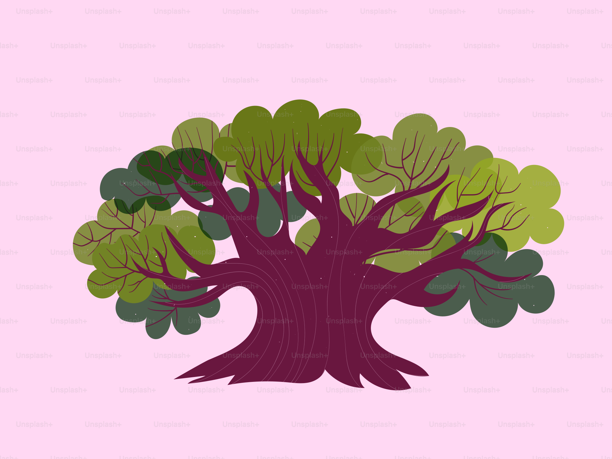 A stylized tree with purple trunk and green leaves vector – Spring ...