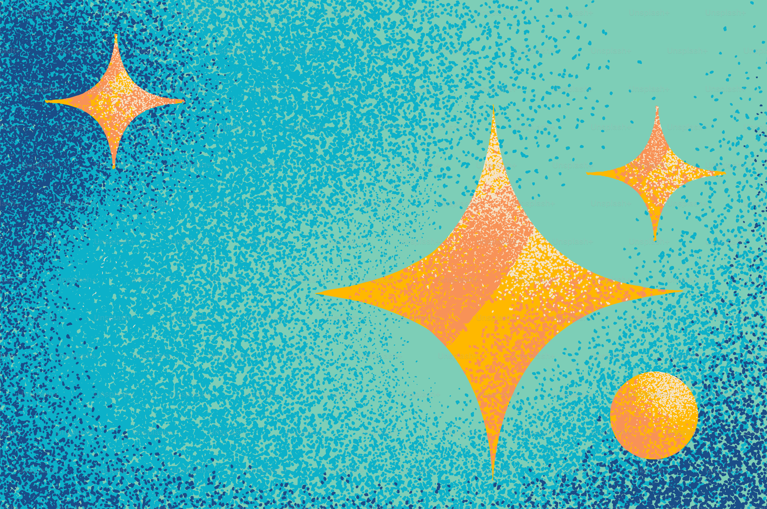 Estrellas naranjas brillantes sobre un fondo azul texturizado