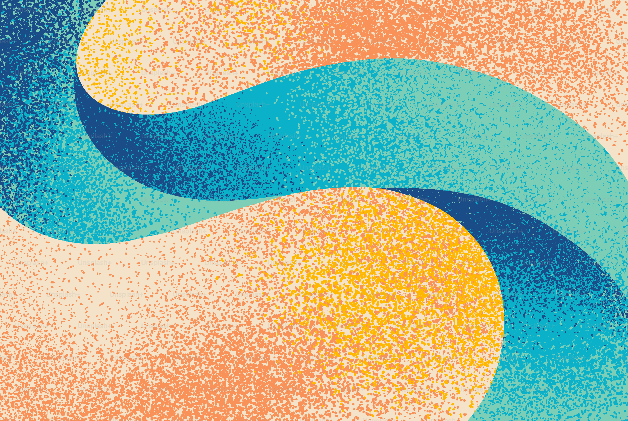 Formas onduladas abstractas en tonos azul y naranja