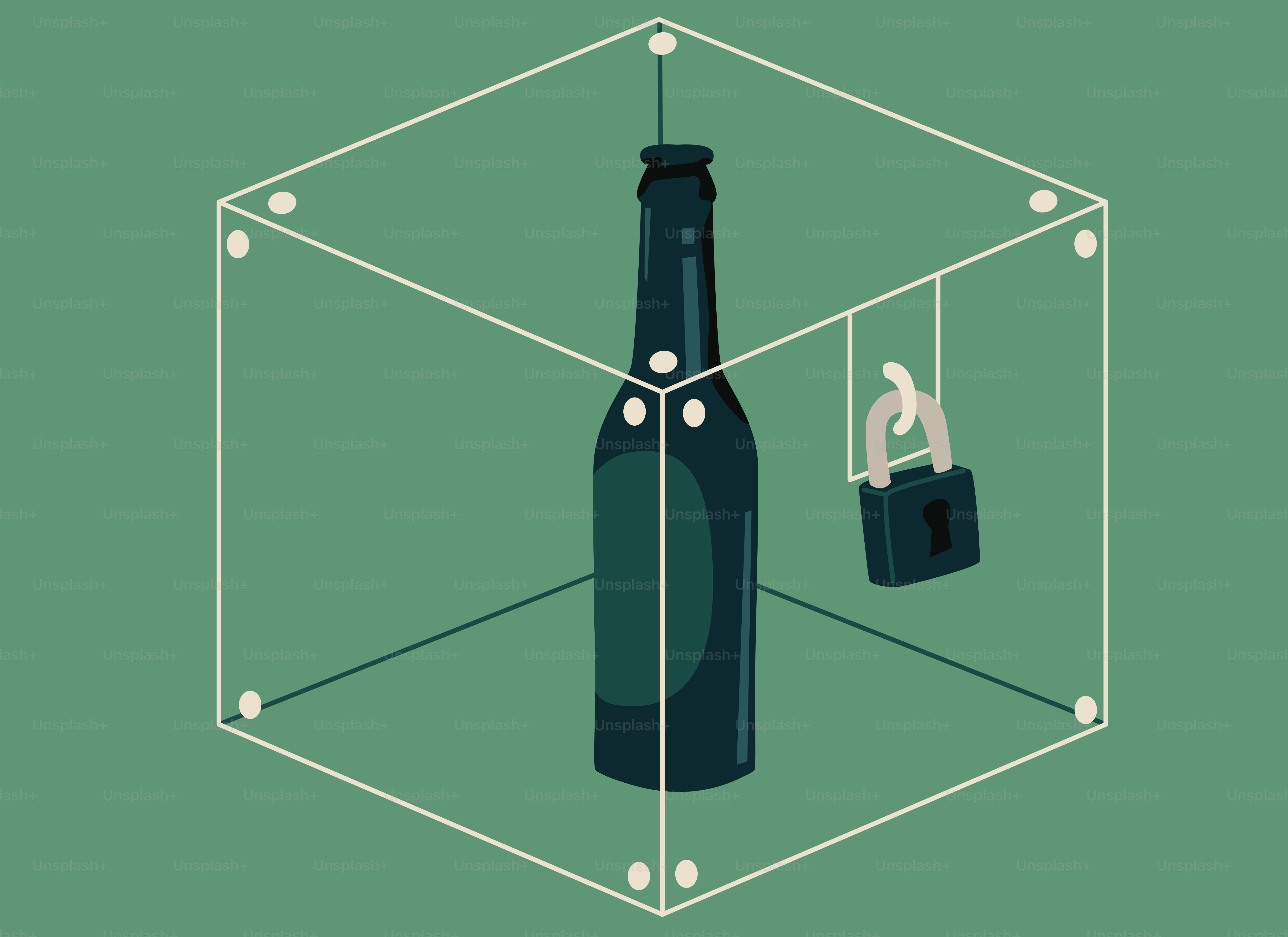 Une bouteille de bière enfermée dans une boîte transparente.