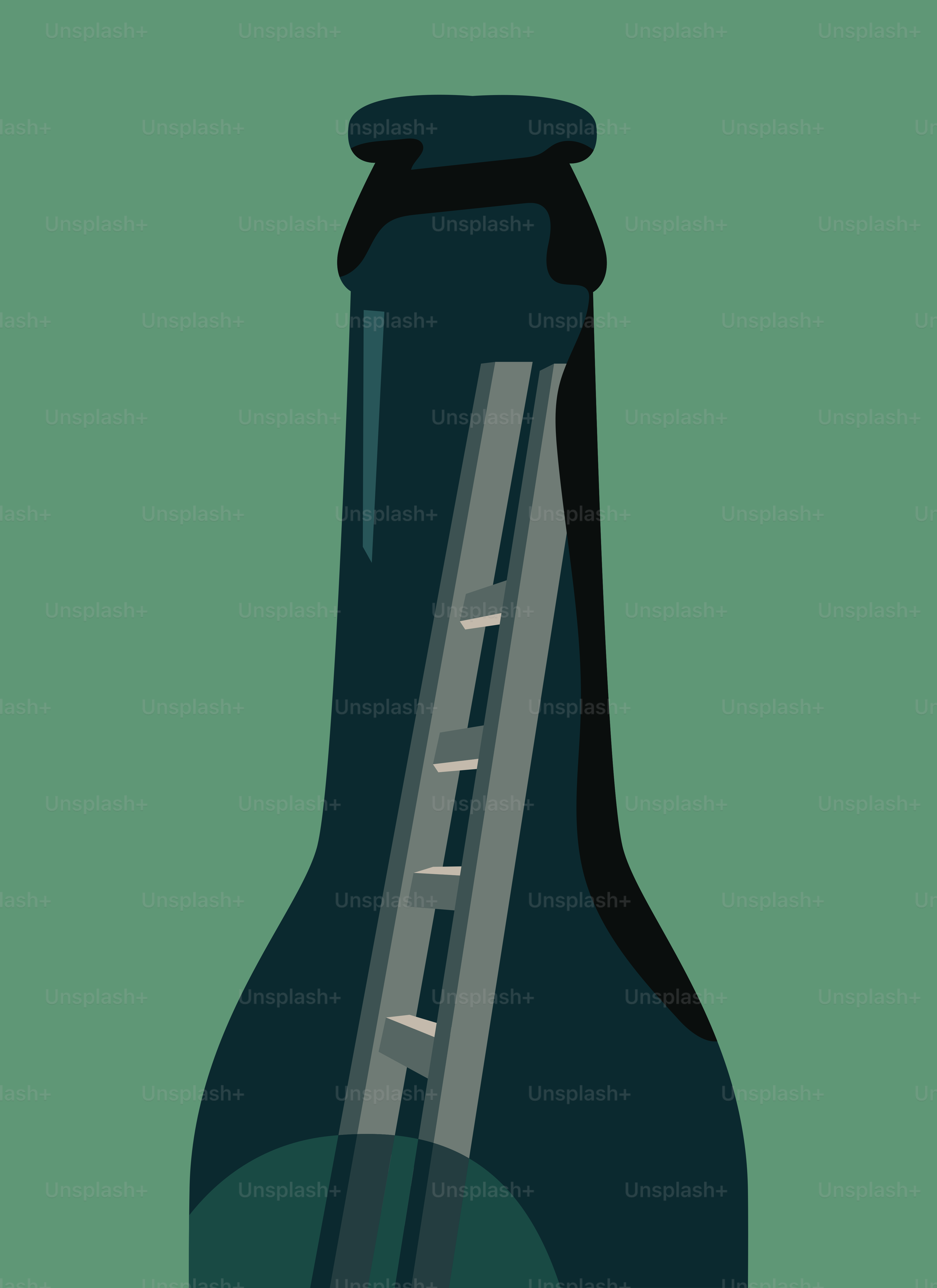 Una escalera dentro de una botella de cristal oscuro