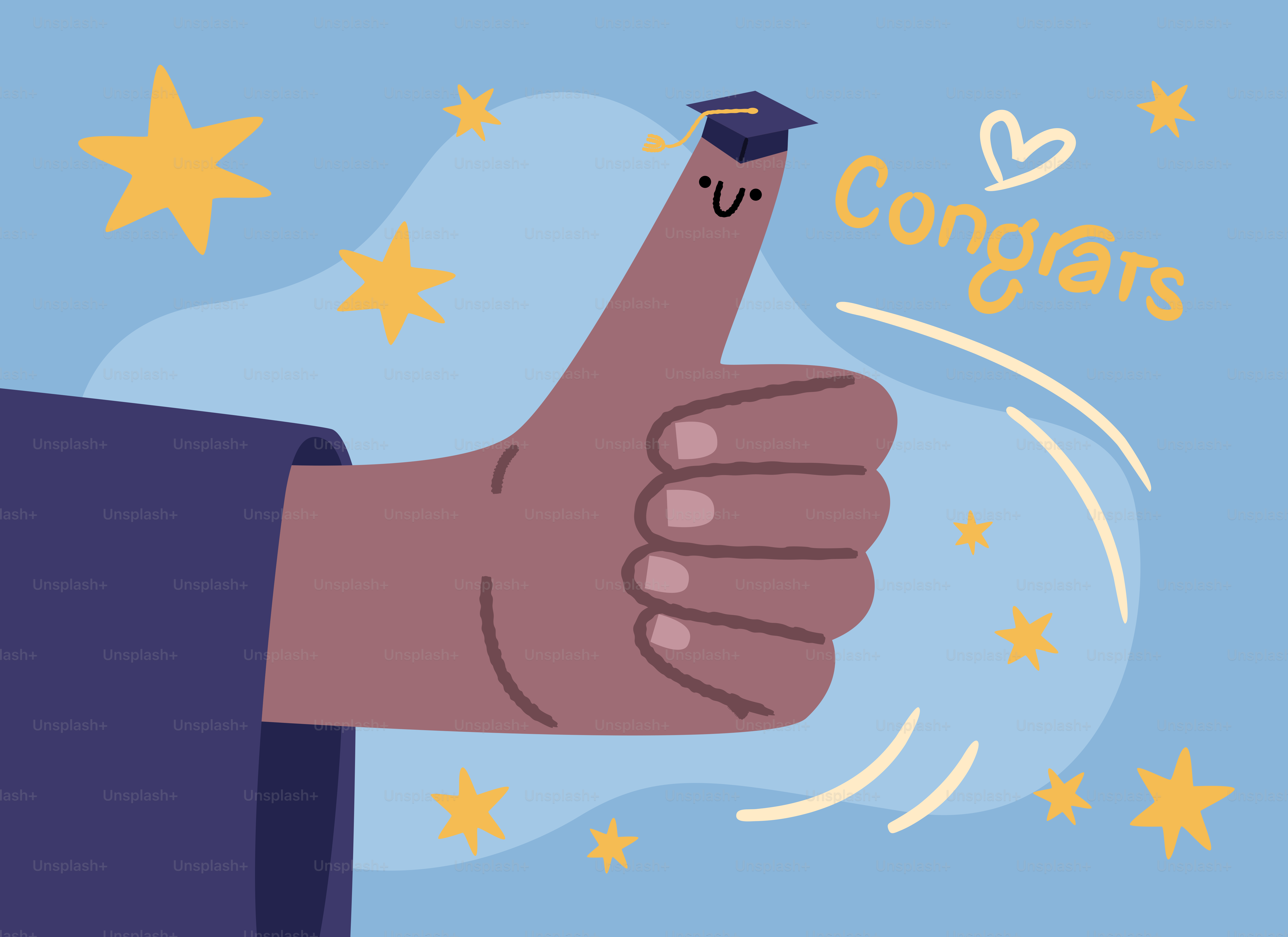 Le pouce avec la casquette de remise des diplômes donne le pouce levé