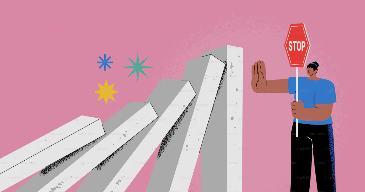 Stop Falling Man stops falling dominoes with stop sign. vector – Illustration Image ...
