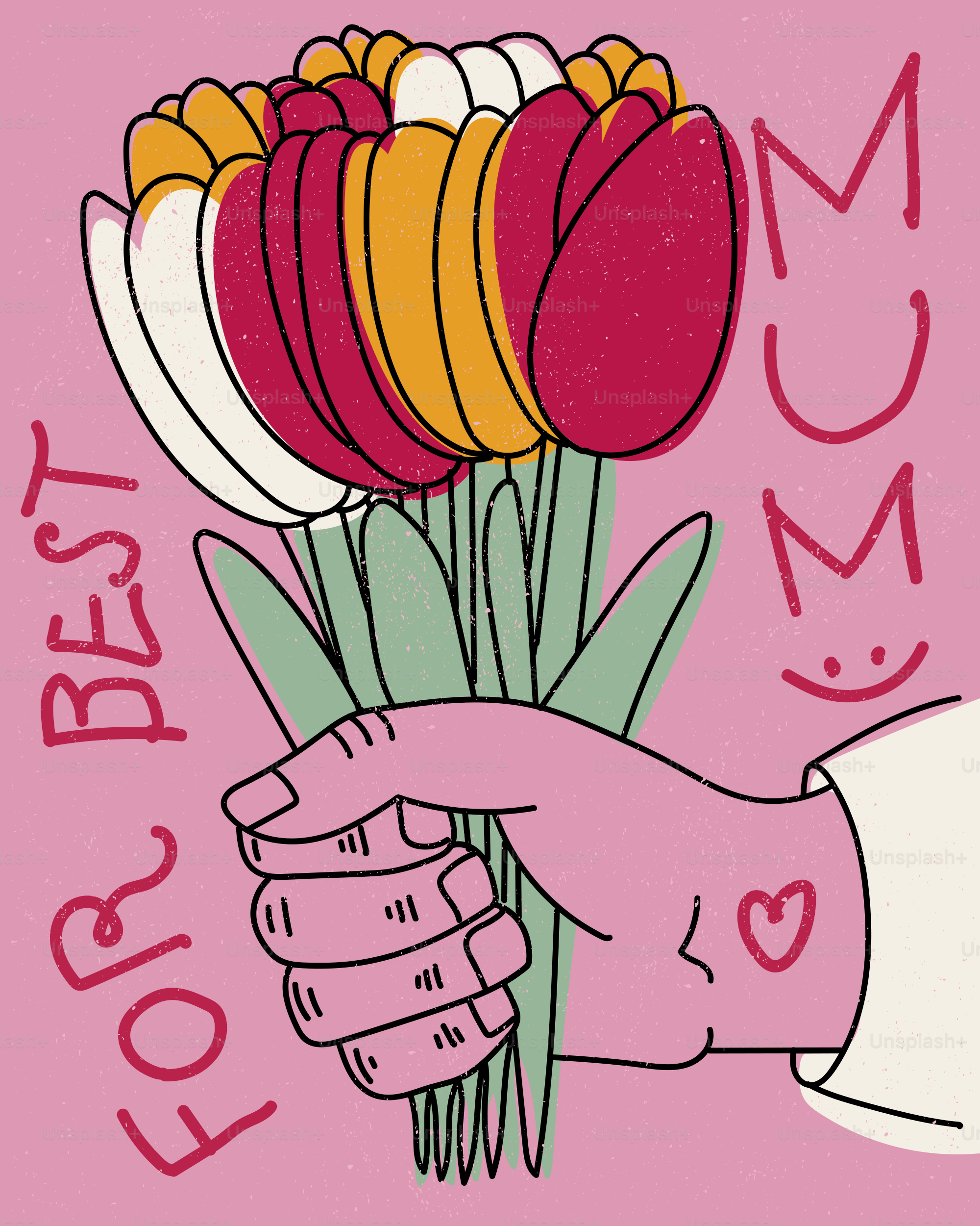 Mano che tiene un mazzo di tulipani per la migliore mamma