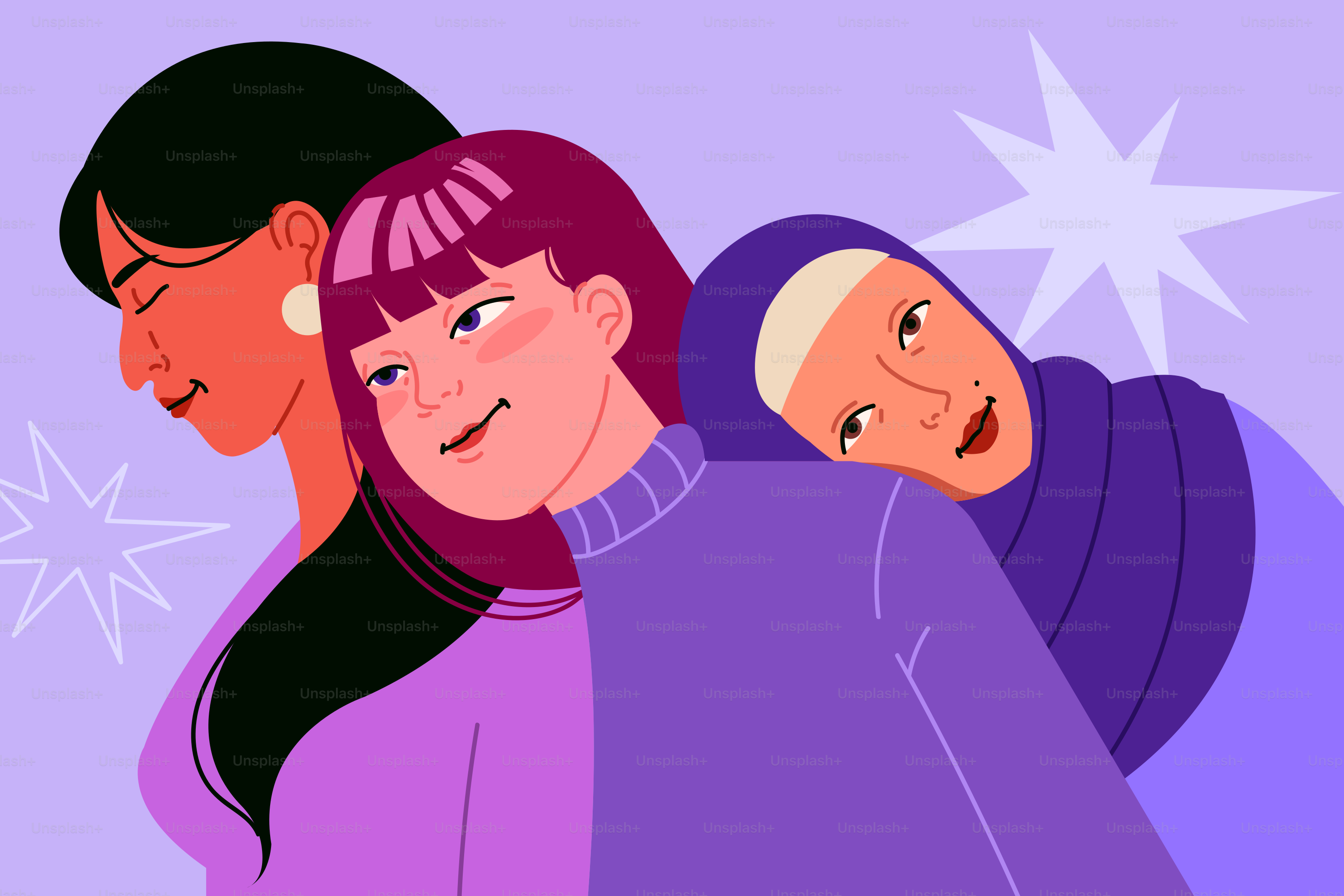 다양한 배경을 가진 세 여성이 함께 서 있습니다.