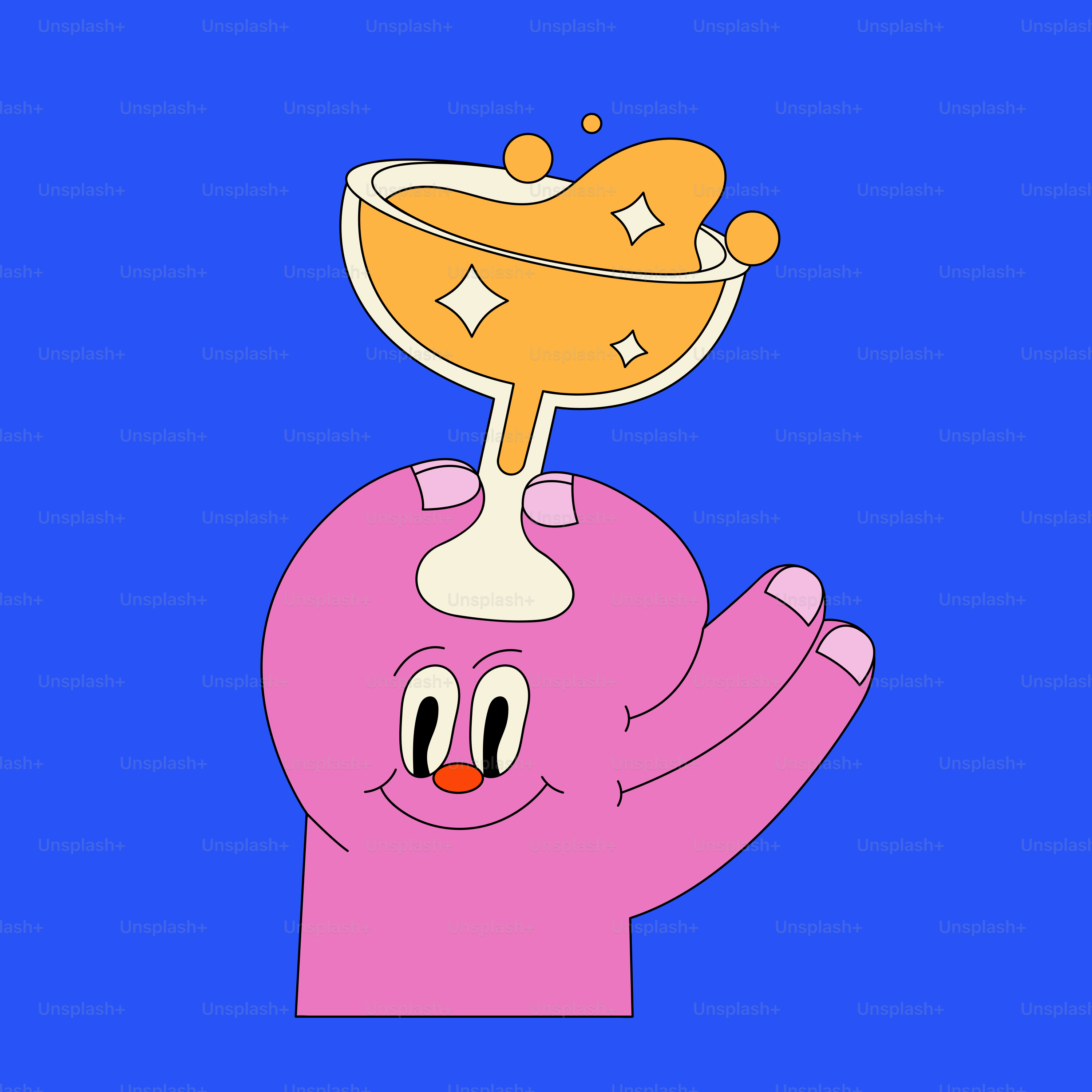 넘쳐나는 샴페인 잔을 들고 있는 만화 같은 손