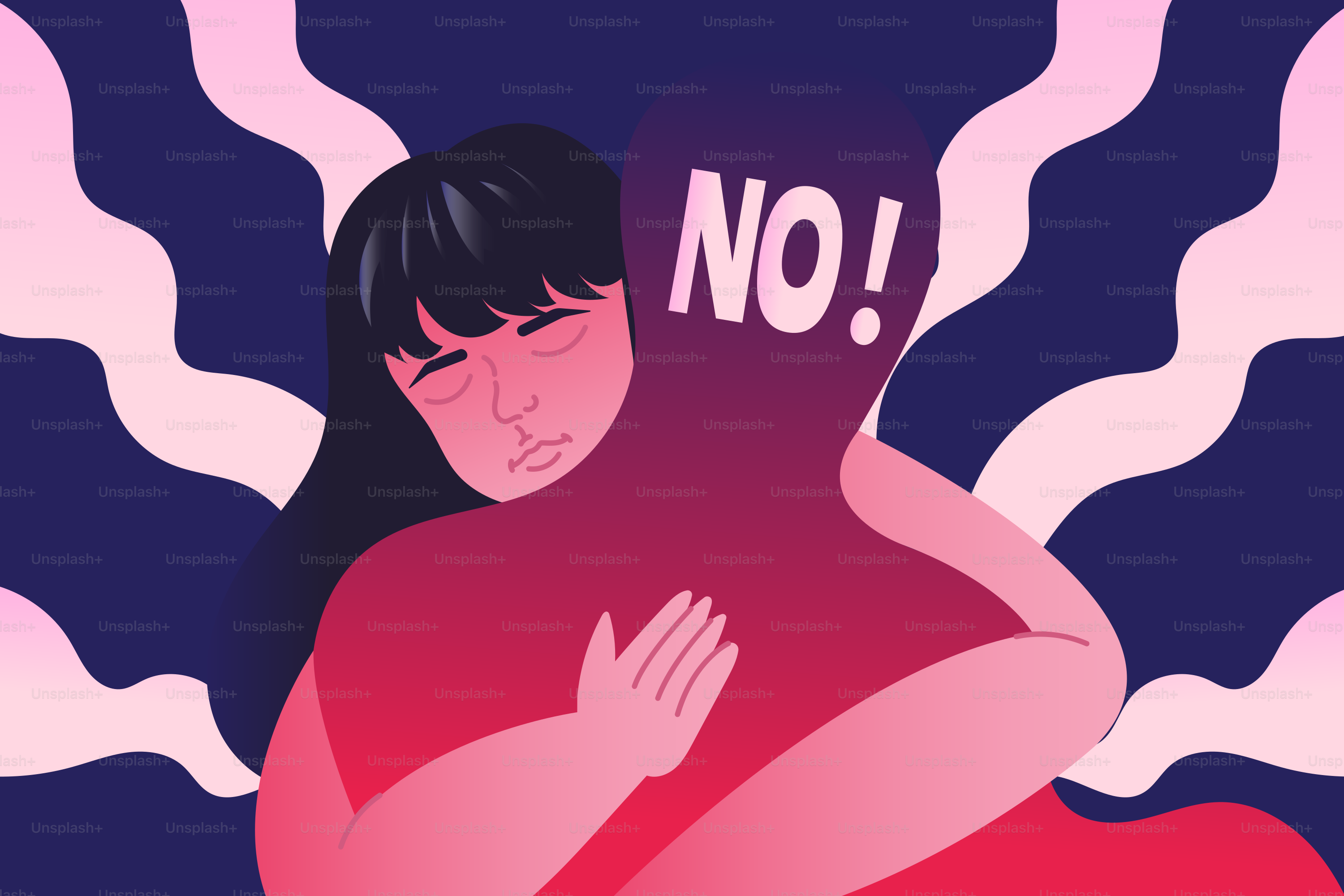 Woman hugging someone saying no!