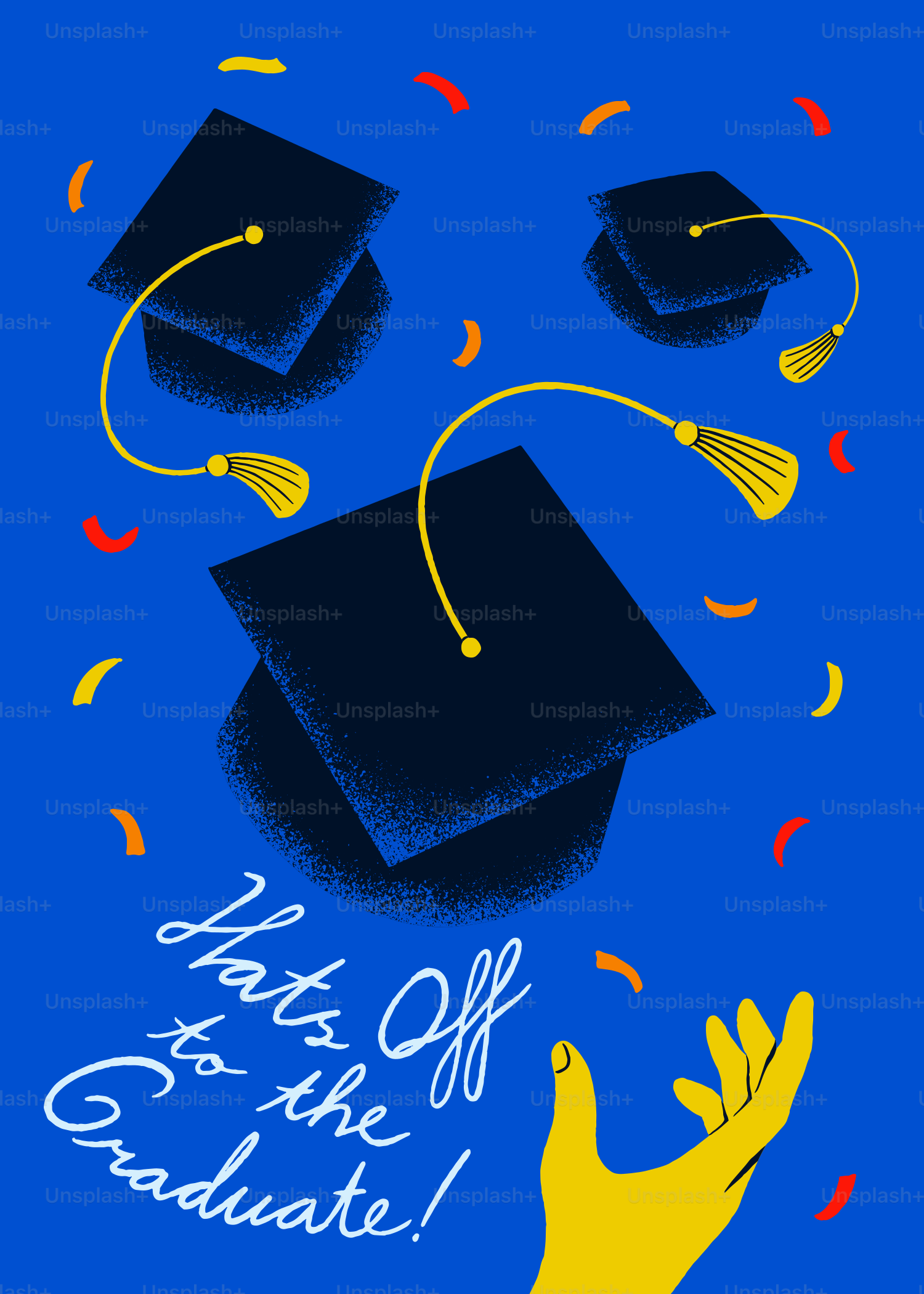 Des bonnets de remise des diplômes lancés en l’air avec des confettis