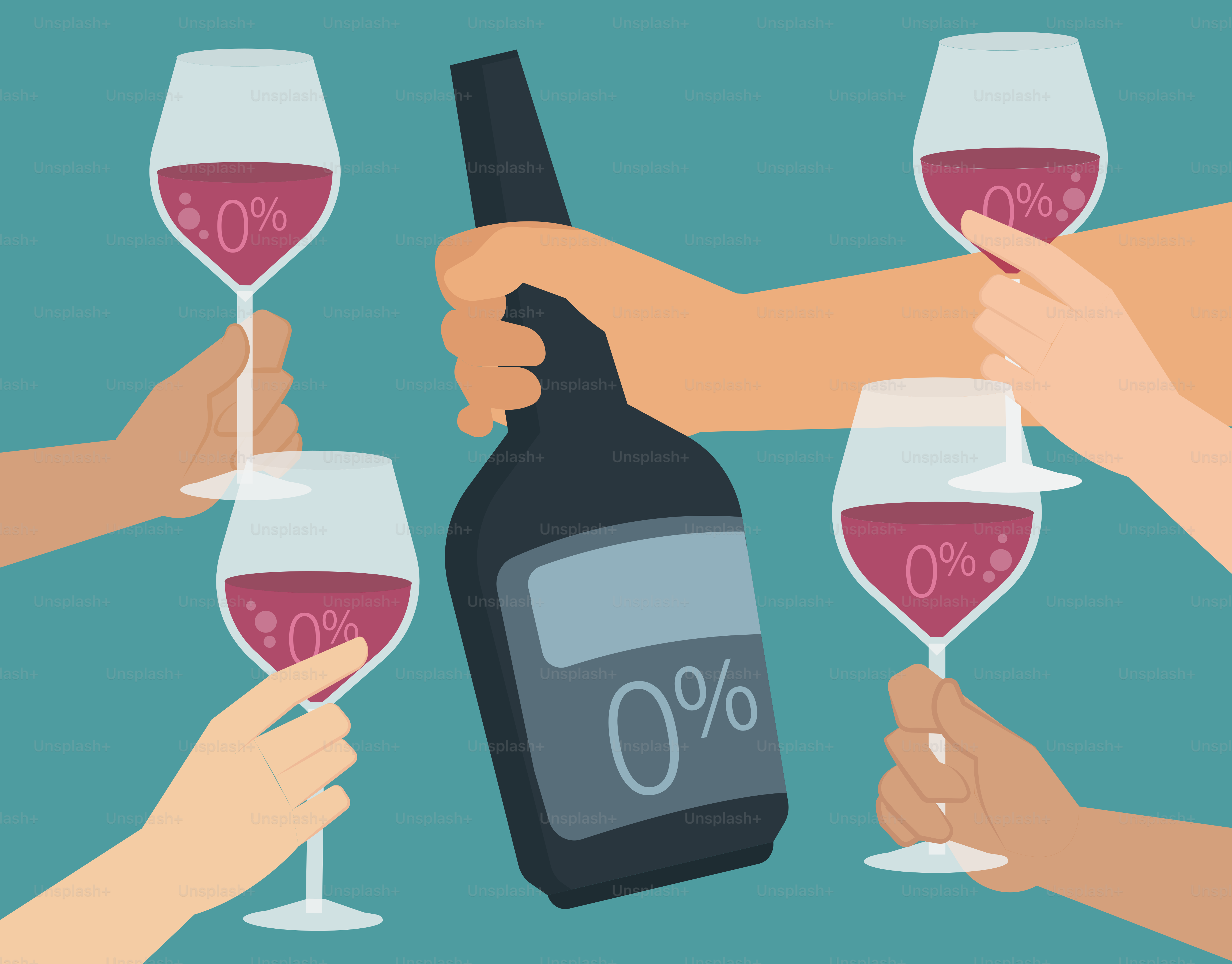 Hands holding glasses of non-alcoholic wine