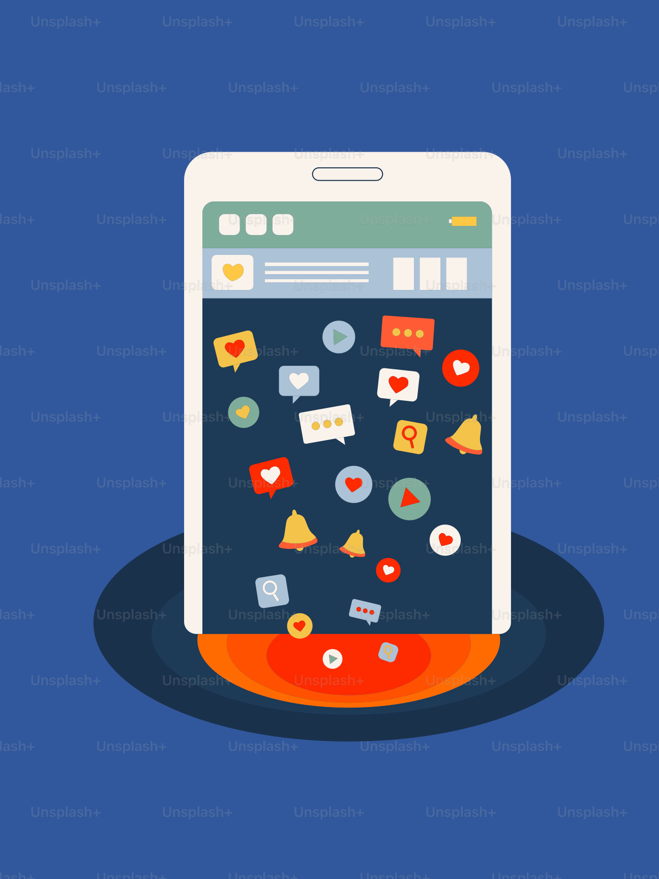 Smartphone exibindo notificações e ícones das redes sociais.