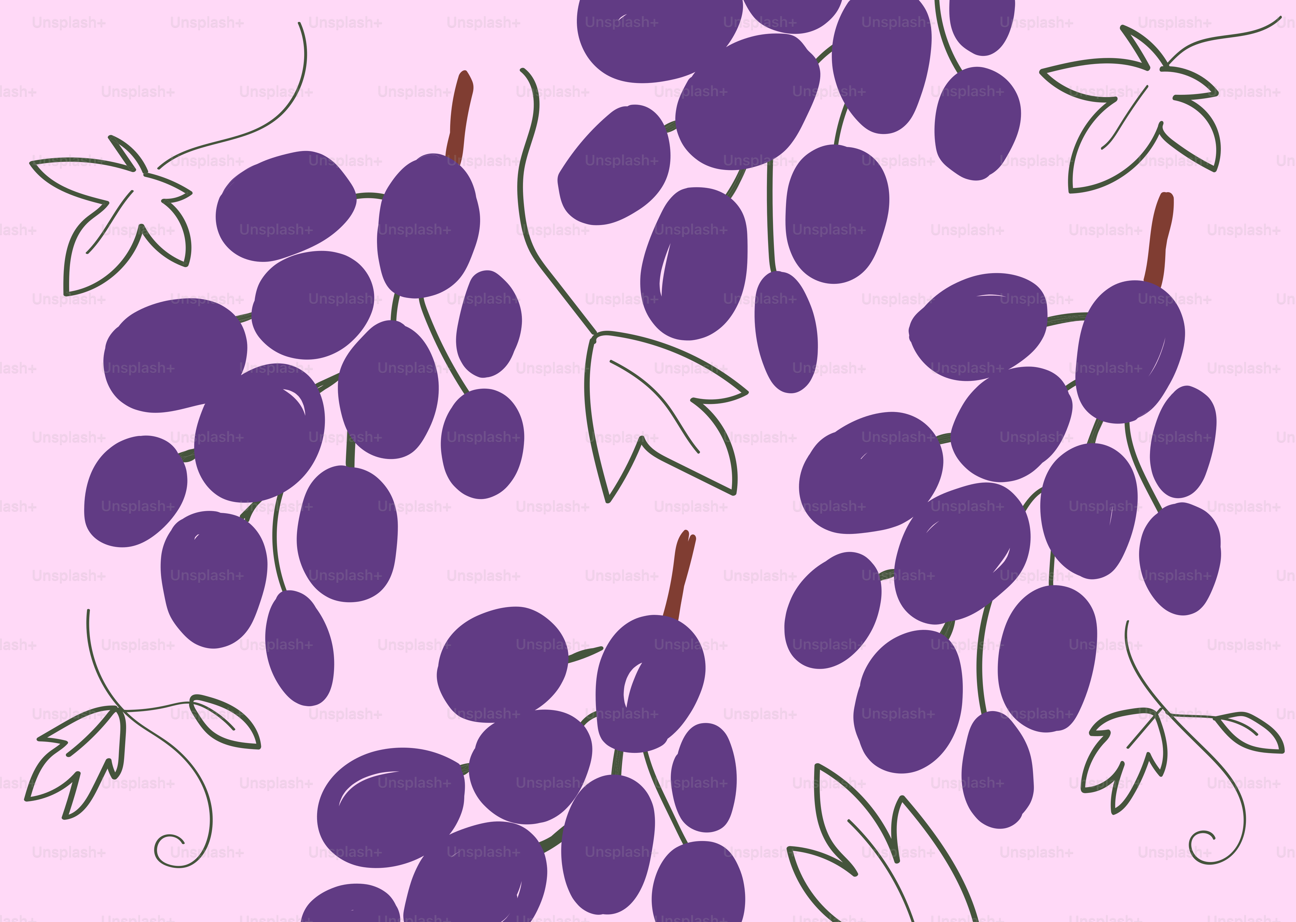 Purple grapes with leaves on a pink background