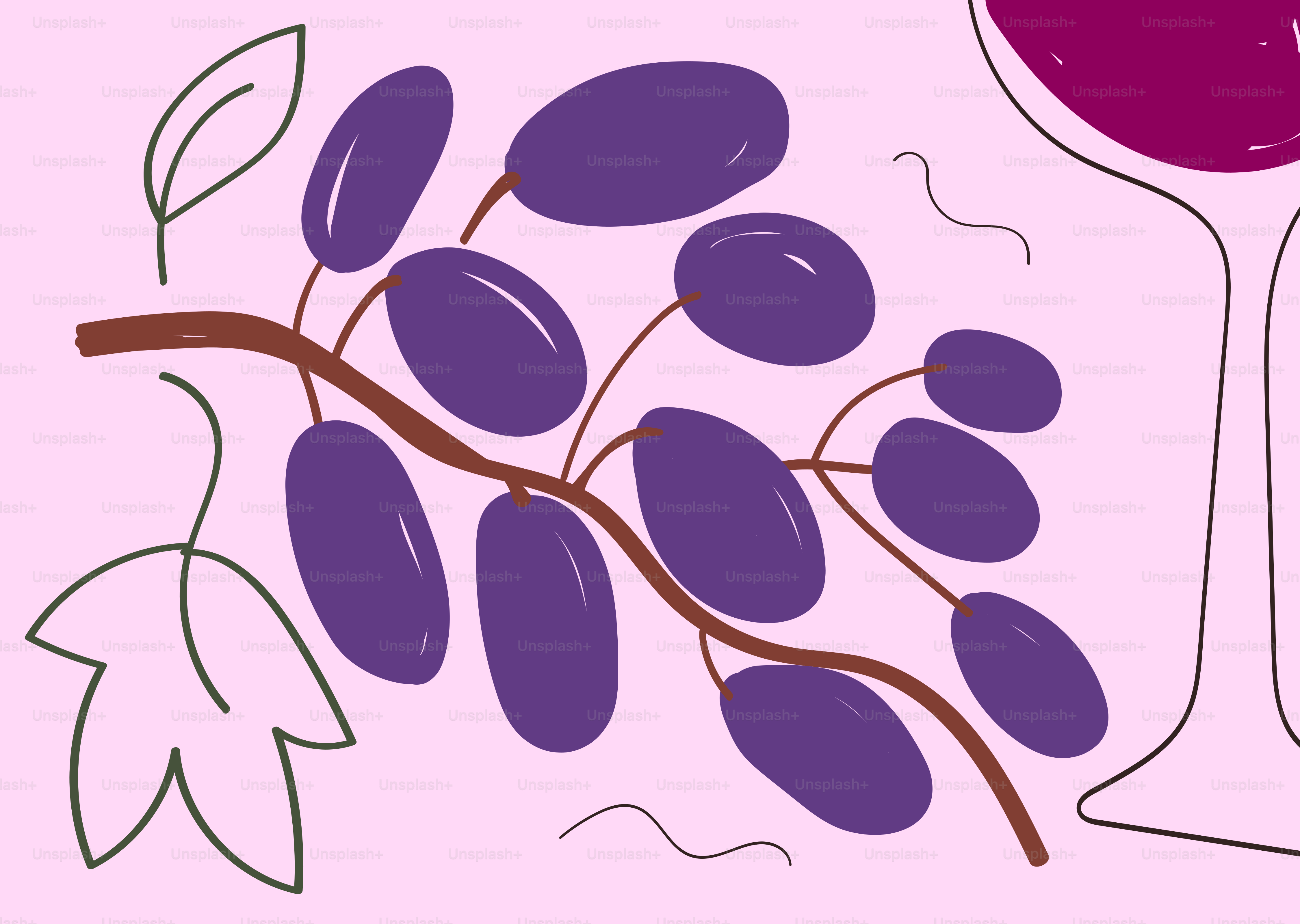 Grapes on a vine with a glass of wine