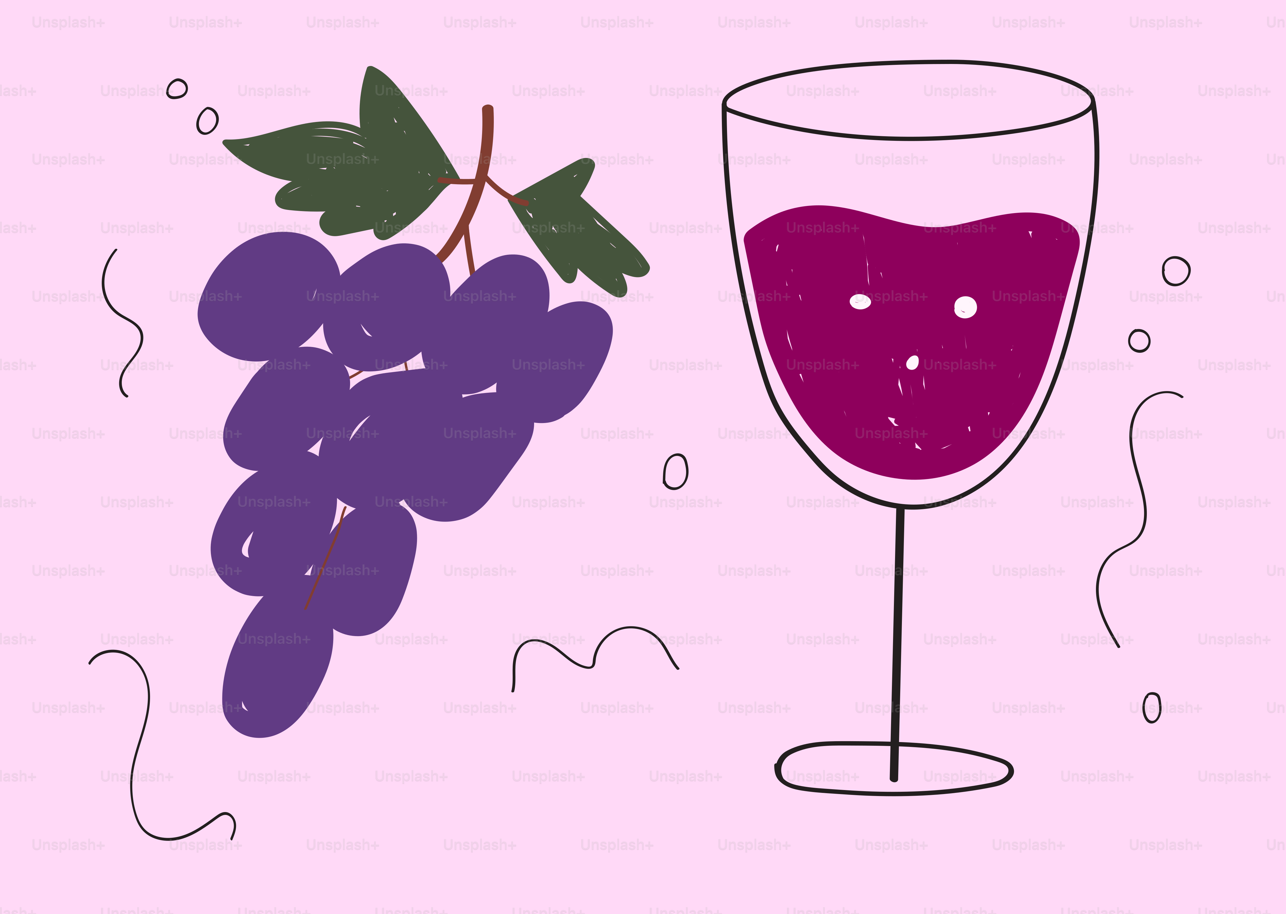 Grapes and a glass of red wine on pink background