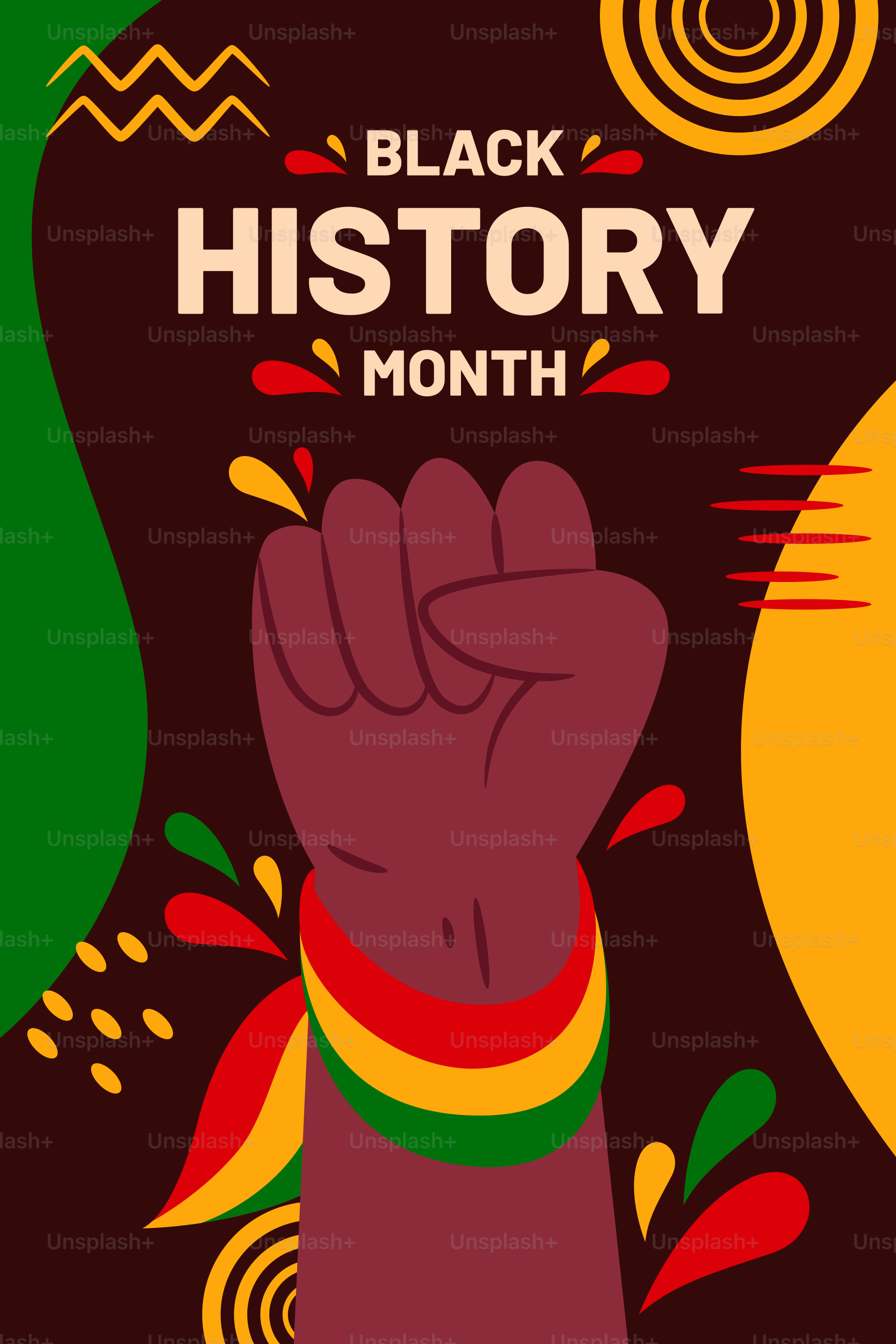 Punho do mês da história negra com cores pan-africanas