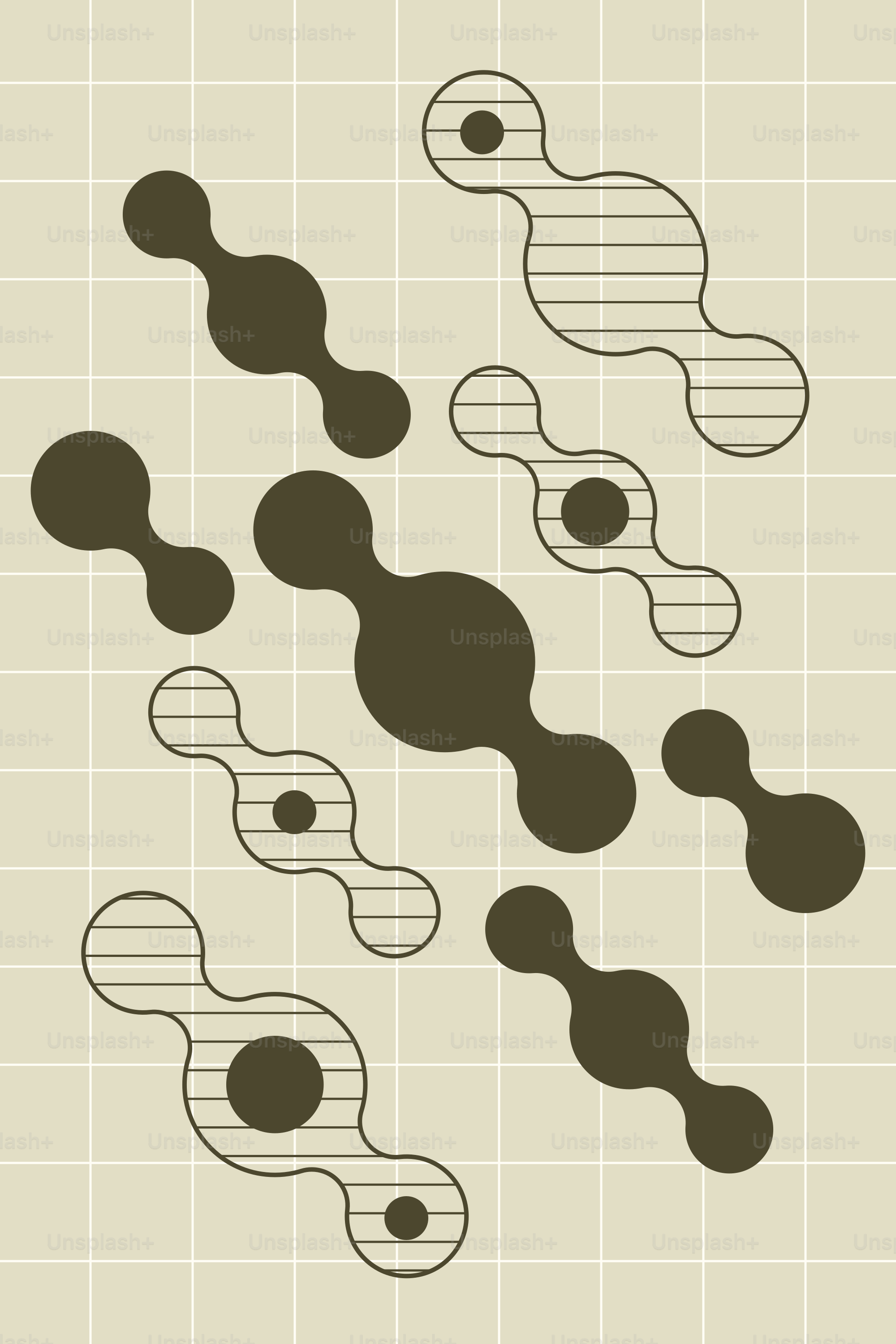 Formas abstratas com linhas e círculos na grade